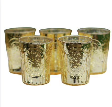 Gold Medallion Mercury Glass Votives