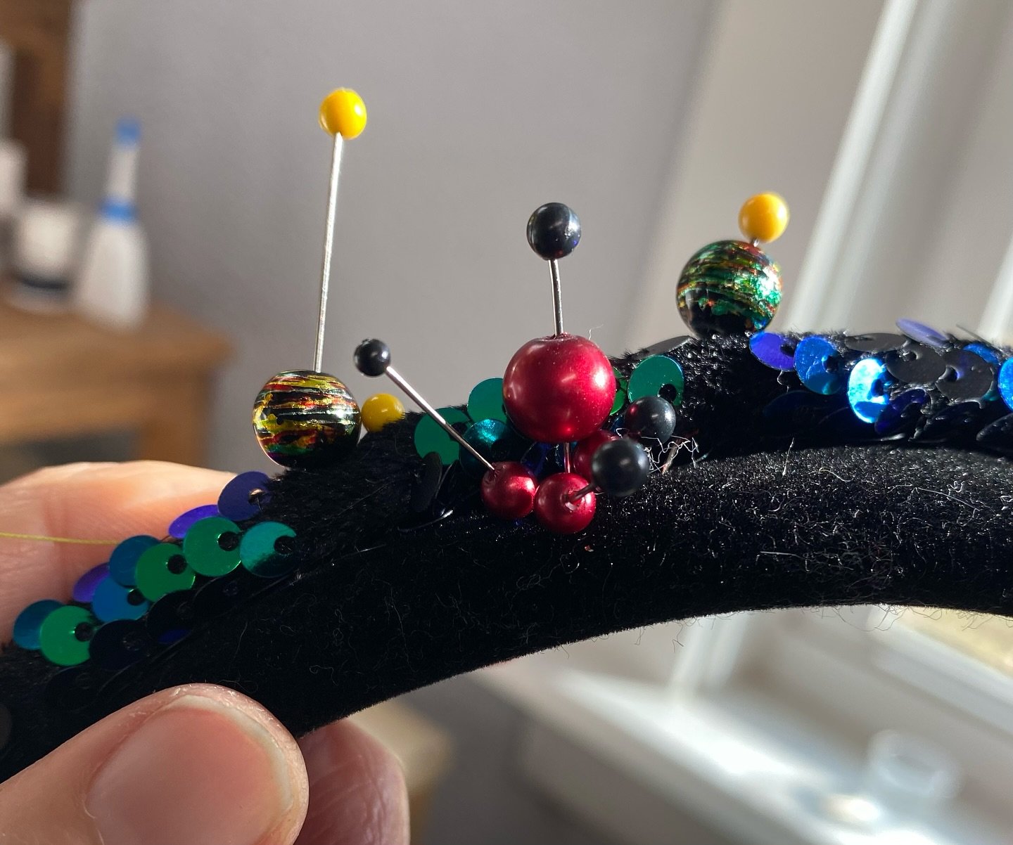 Sneak peek of the next holiday headband design. I am really enjoying the creative process of making these! #christmasheadband #jhhats #handmadeNC #millinery #holidaywear