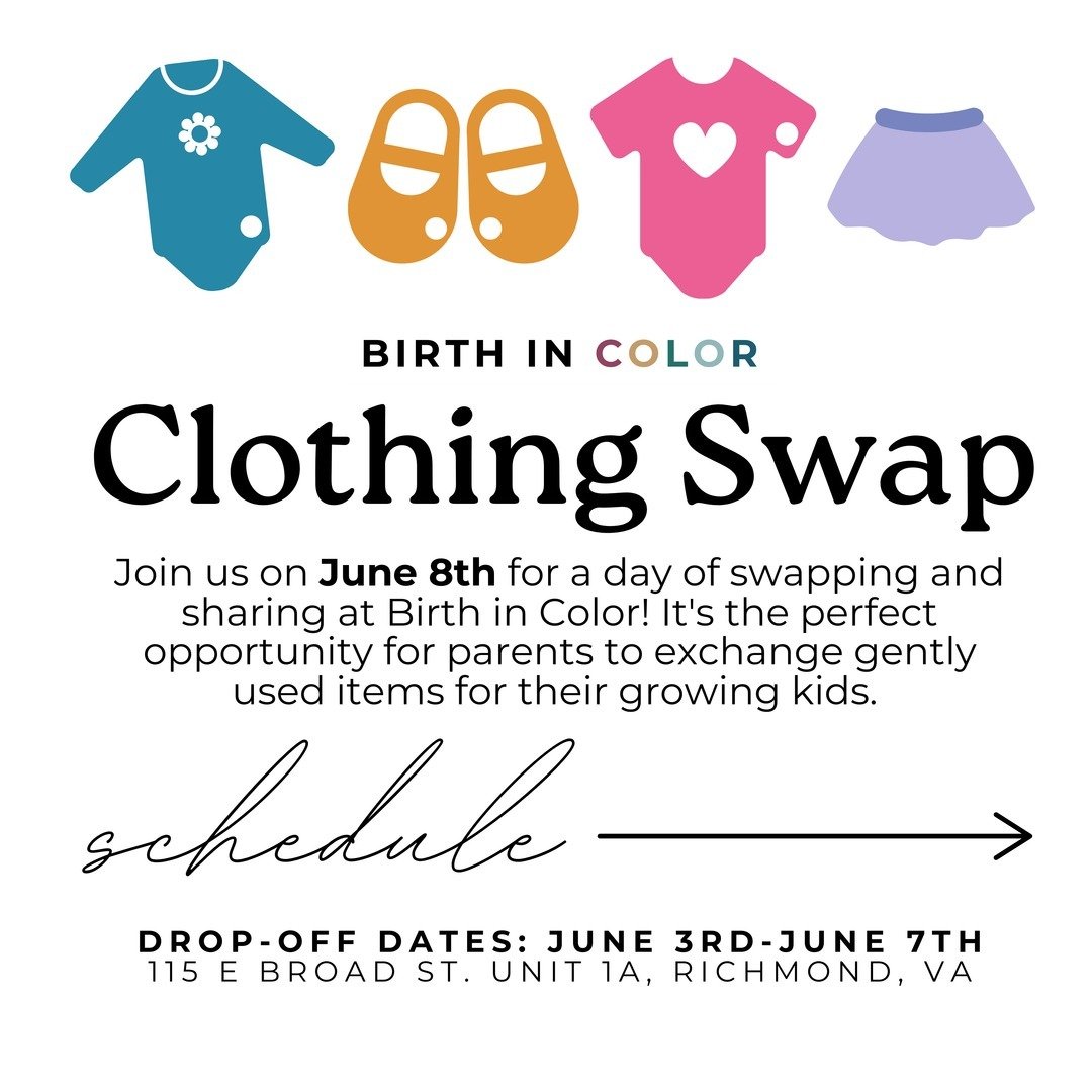 Join us on June 8th for our first-ever Kids Clothing Swap at Birth in Color! 🌟 Bring gently used items, swap for new, and help our planet 🌎

🔗 RSVP link in bio OR https://birthincolor.org/allevents/clothingswap-june8

🗓️ Saturday, June 8, 2024
🕛