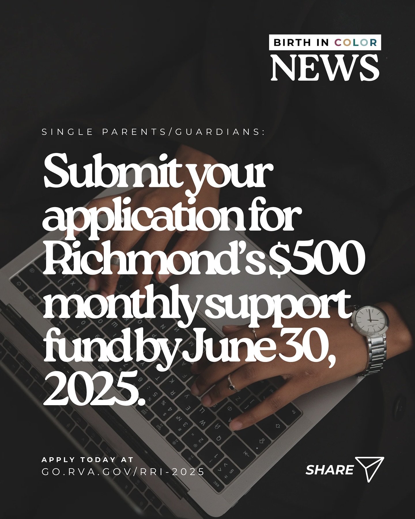 💰 APPLY TODAY RVA! 

Richmond&rsquo;s Resilience Initiative (RRI) opened applications for its fourth cohort! Get $500 monthly for 24 months with NO restrictions.

WHO CAN APPLY 
Single parents and primary caregivers (including guardians, stepparents