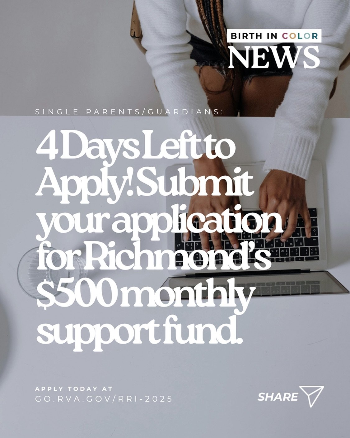 💰 Four days left to apply to Richmond&rsquo;s $500 support fund for single parents &mdash; tell a friend to tell a friend! 🗣️

BACKGROUND
Richmond&rsquo;s Resilience Initiative (RRI) opened applications for its fourth cohort. Get $500 monthly for 2