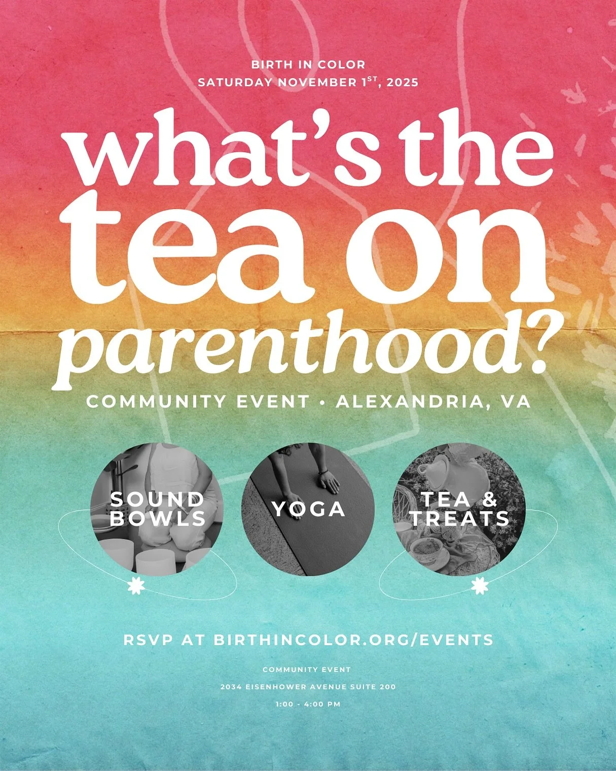 SAVE THE DATE! ✨

November 1st | 1-4 PM | Alexandria, VA ☕

FREE EVENT &mdash; RSVP now: 
🔗 birthincolor.org/events/whatstea

What&rsquo;s the Tea on Parenthood anyway? We&rsquo;re coming together in the DMV to discuss, relax, and commune. Join us f