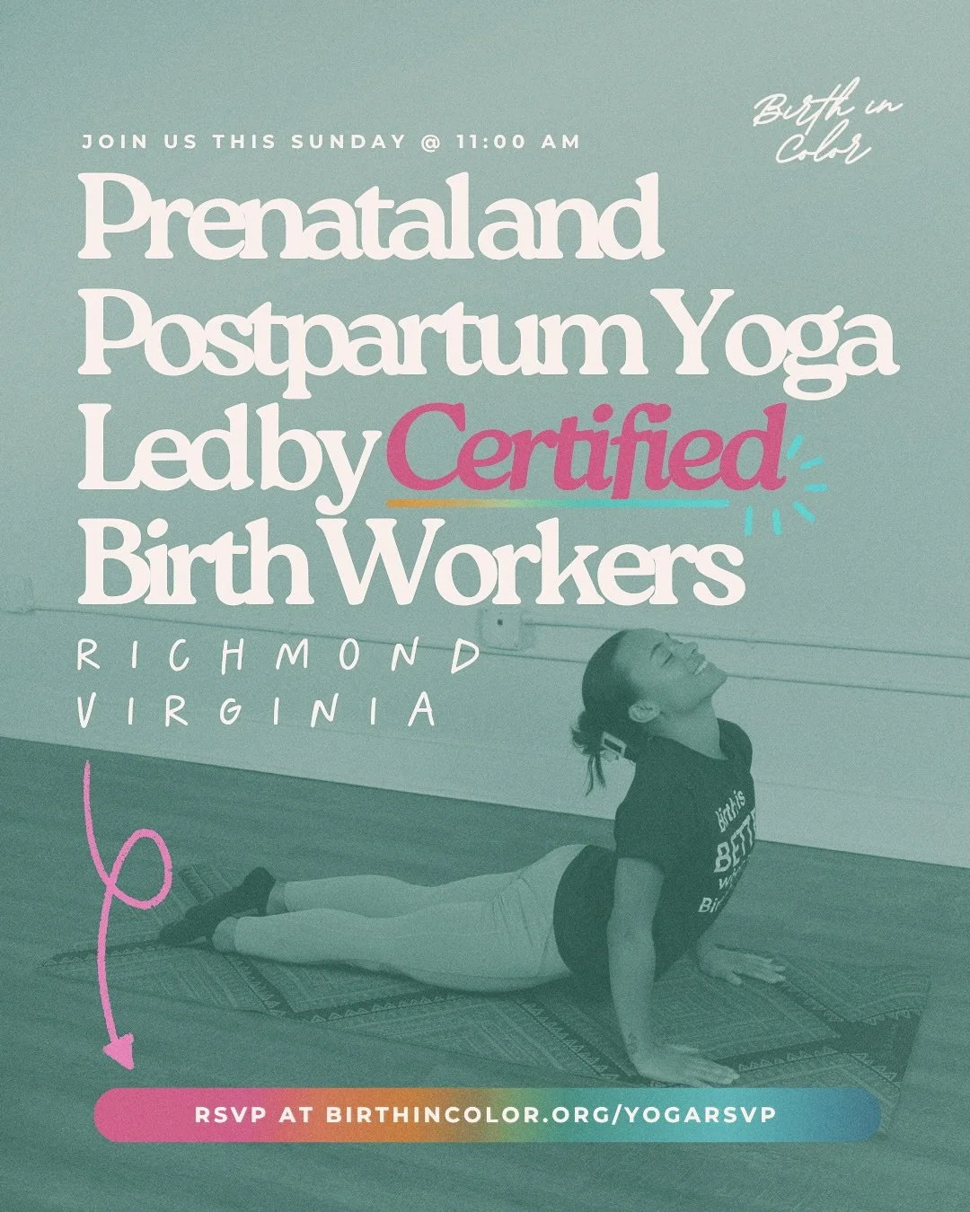 🧘🏽&zwj;♀️ Join us this Sunday!

🔗 https://birthincolor.org/yogarsvp 

Join other parents for prenatal and postpartum yoga classes in Richmond. As a reminder, all are welcome to stretch and flow with us. 

NOTE: this class is donation based :)

🤍 