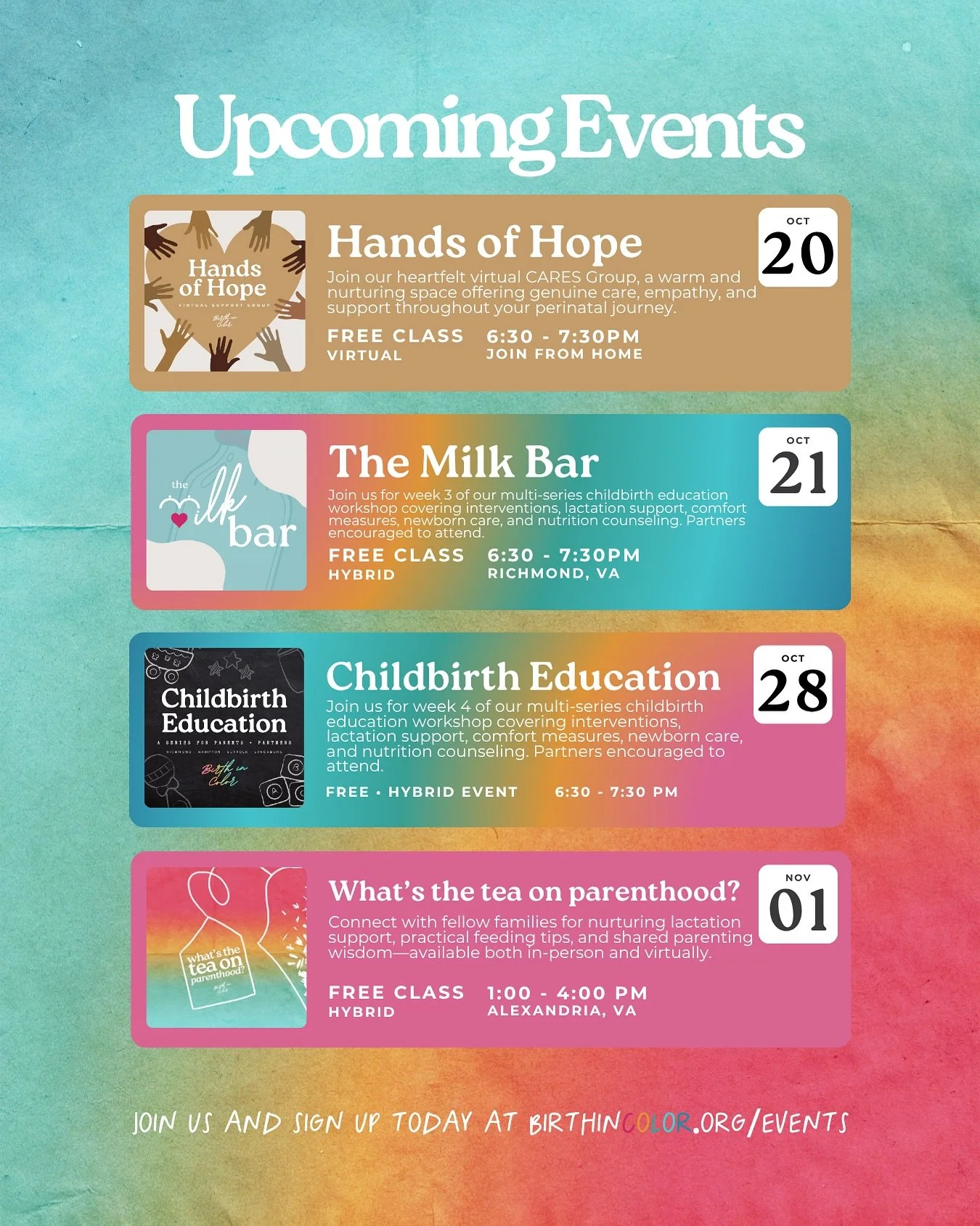 You&rsquo;re welcome here.💕

Join us for childbirth education, self-care classes, and community gatherings.

🔗 RSVP free at 
https://birthincolor.org/events