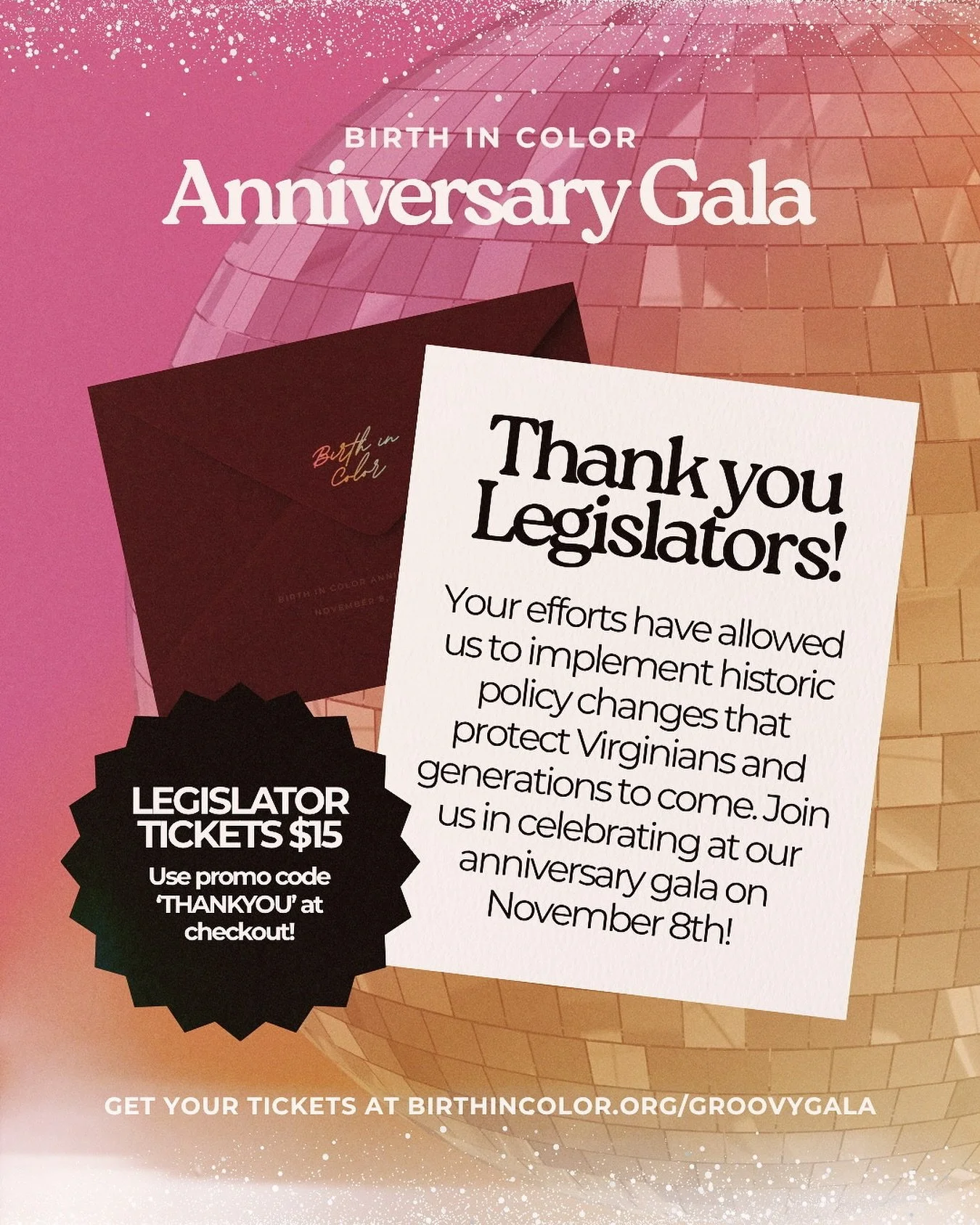 🪩 THANK YOU, LEGISLATORS!

This November 8th, we&rsquo;re celebrating 7 groovy years of Birth in Color and honoring the bold spirit of the &lsquo;70s, when voices rose, barriers broke, and reproductive justice took center stage. 👏🏽

To our legisla