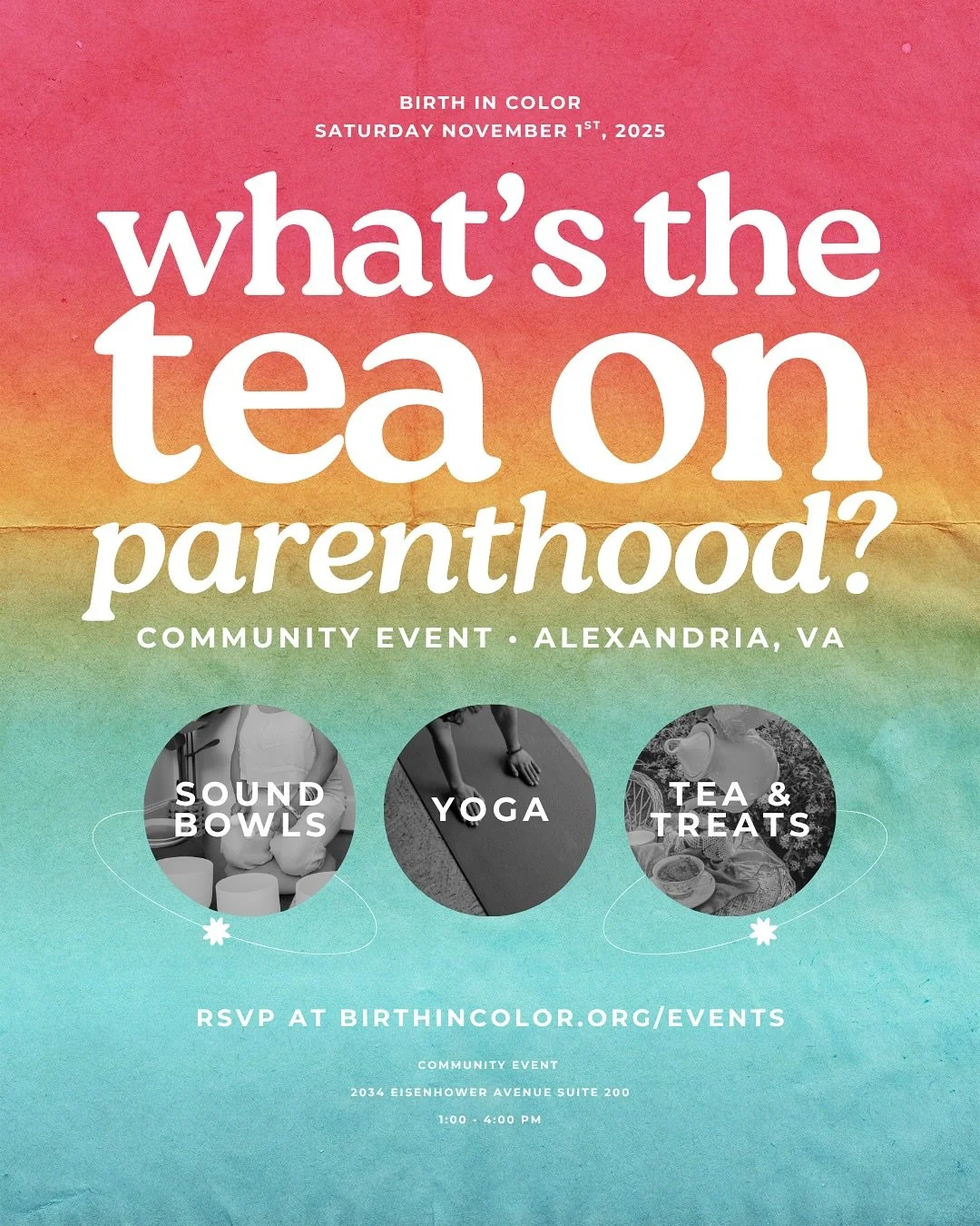 ✨ TOMORROW!!!

Wake up and celebrate the first of the month with us with some good tea, some flex and flow yoga, and community. Best part? Its free! 

November 1st | 1-4 PM | Alexandria, VA ☕

FREE EVENT &mdash; RSVP now: 
🔗 birthincolor.org/events/