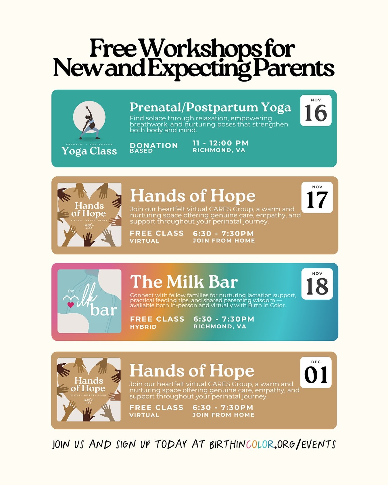✨Whether you&rsquo;re growing a baby, healing postpartum, navigating loss, or just trying to figure out this whole feeding thing, we&rsquo;ve got FREE events that meet you exactly where you&rsquo;re at.

🧘🏾&zwj;♀️ Prenatal + Postpartum Yoga (Sunday