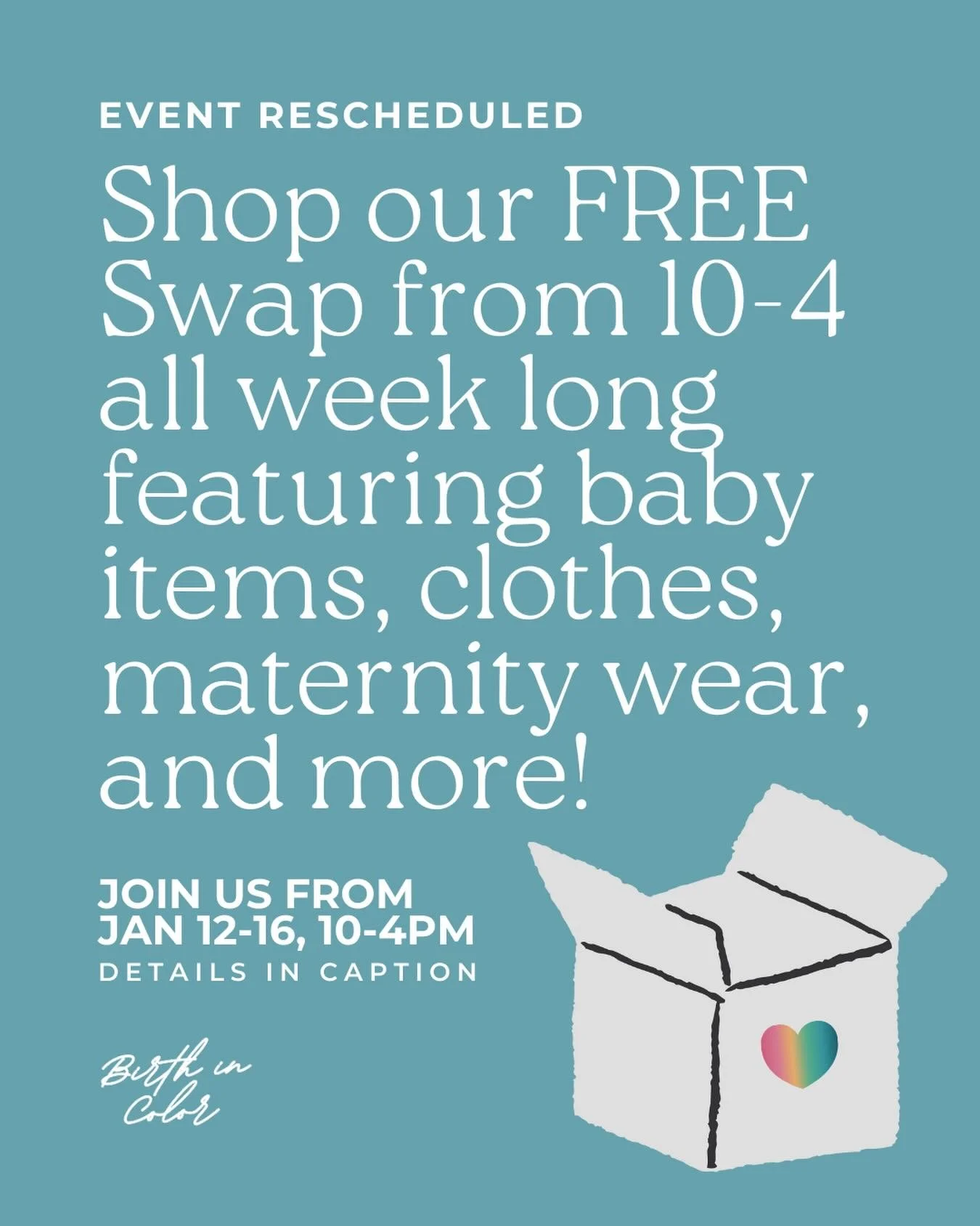 ⚠️ HEADS UP! EVENT RESCHEDULED

The event has been rescheduled to January 12-16, 2026. Instead of one day, we&rsquo;re extending the swap all week long so more families can participate!

Shop our FREE swap from 10am-4pm, Monday through Friday, featur