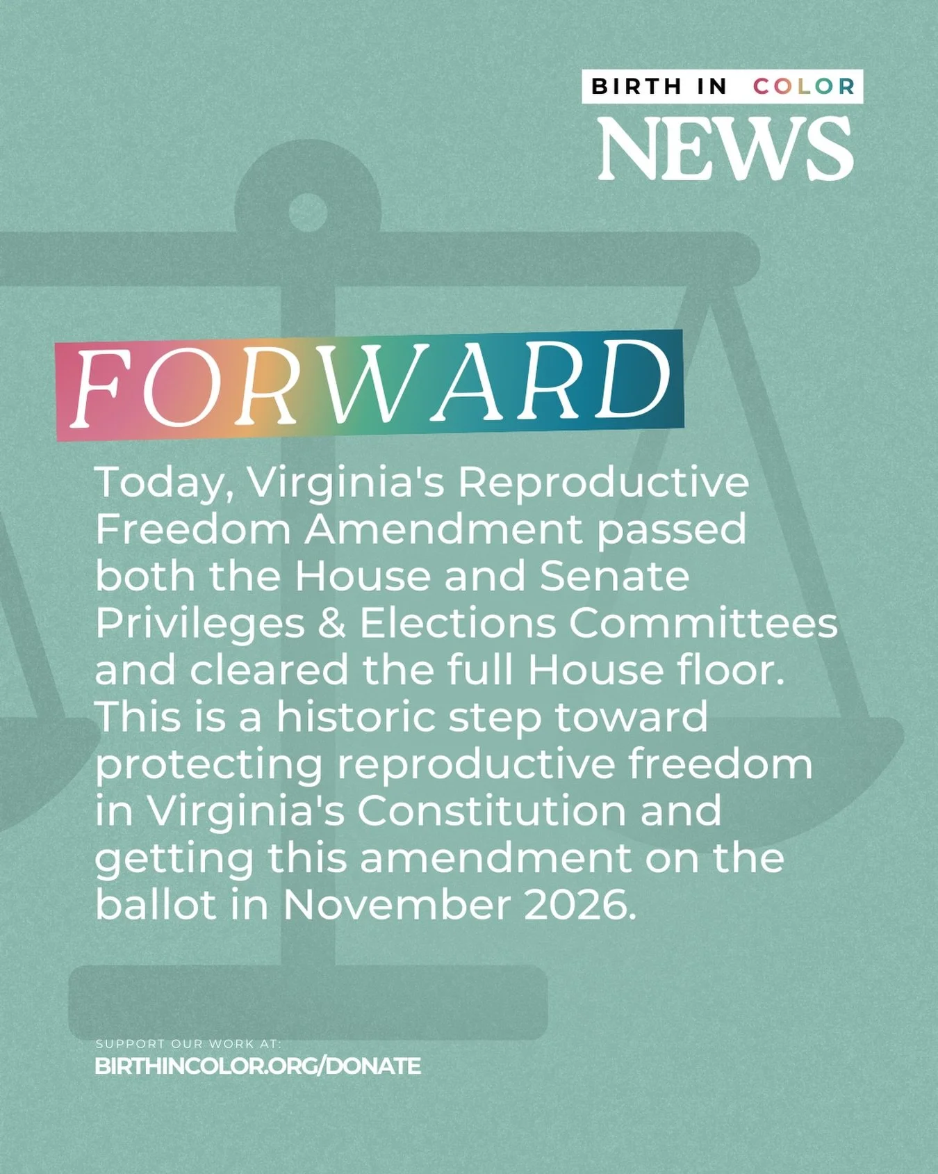Today, Virginia&rsquo;s Reproductive Freedom Amendment passed both the House and Senate Privileges &amp; Elections Committees and cleared the FULL House floor. 👏🏽👏🏽

This is a historic step toward protecting reproductive freedom in Virginia&rsquo