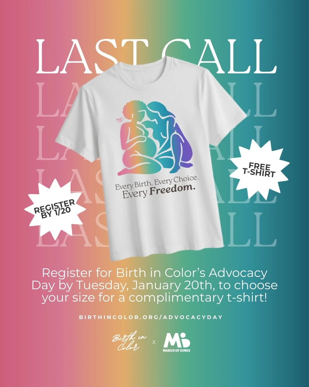 🗣️ LAST CALL: Register by TOMORROW (1/20) for your FREE Advocacy Day t-shirt!

We&rsquo;re heading to Richmond to fight for policies that protect birthing people and families. Register by TOMORROW (1/20) to snag your free &ldquo;Every Birth. Every C