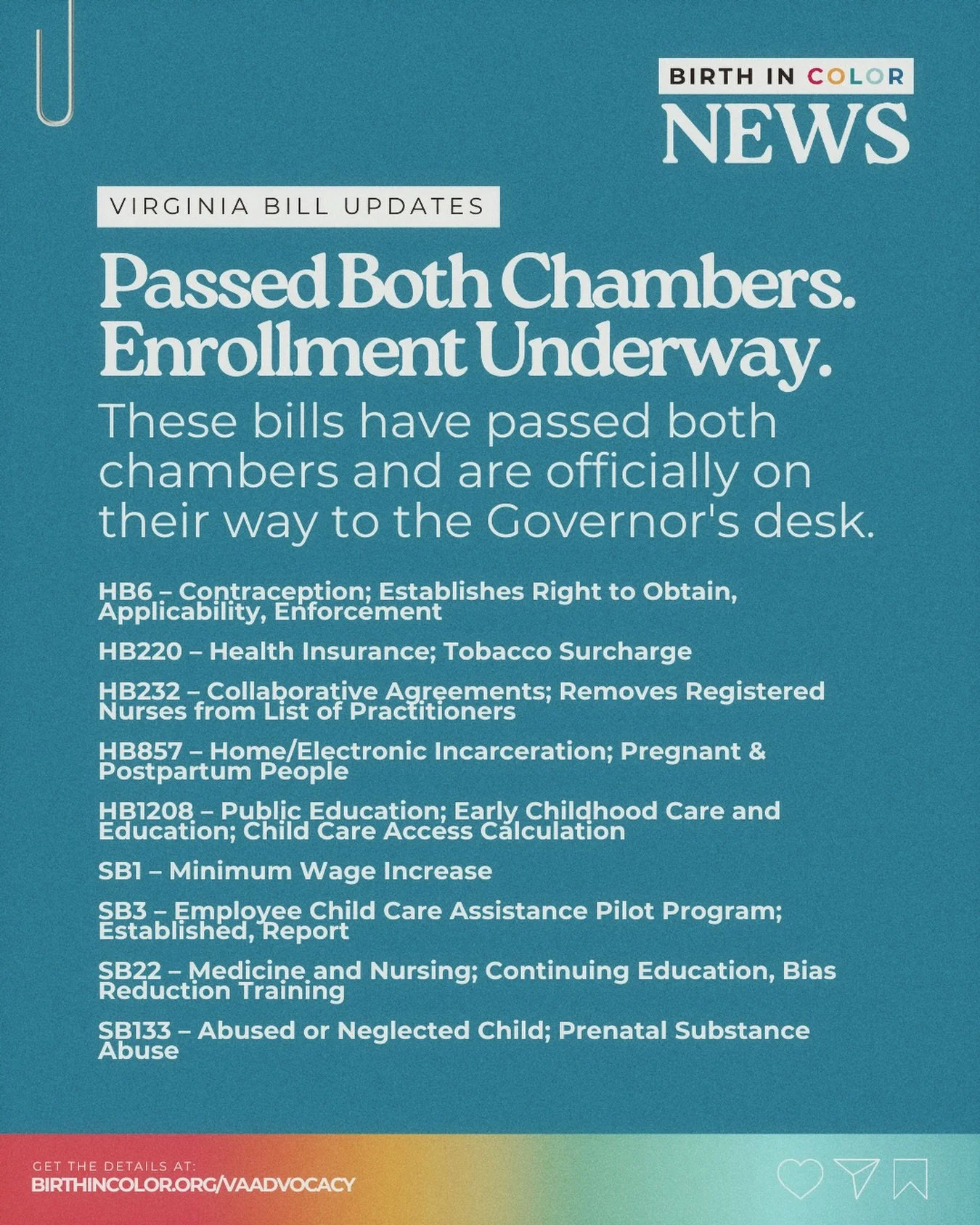 📣 Nine bills that fight for our families just passed BOTH chambers of the Virginia General Assembly &mdash; and they&rsquo;re headed to the Governor&rsquo;s desk!!

None of this happened by accident. It happened because communities organized, people
