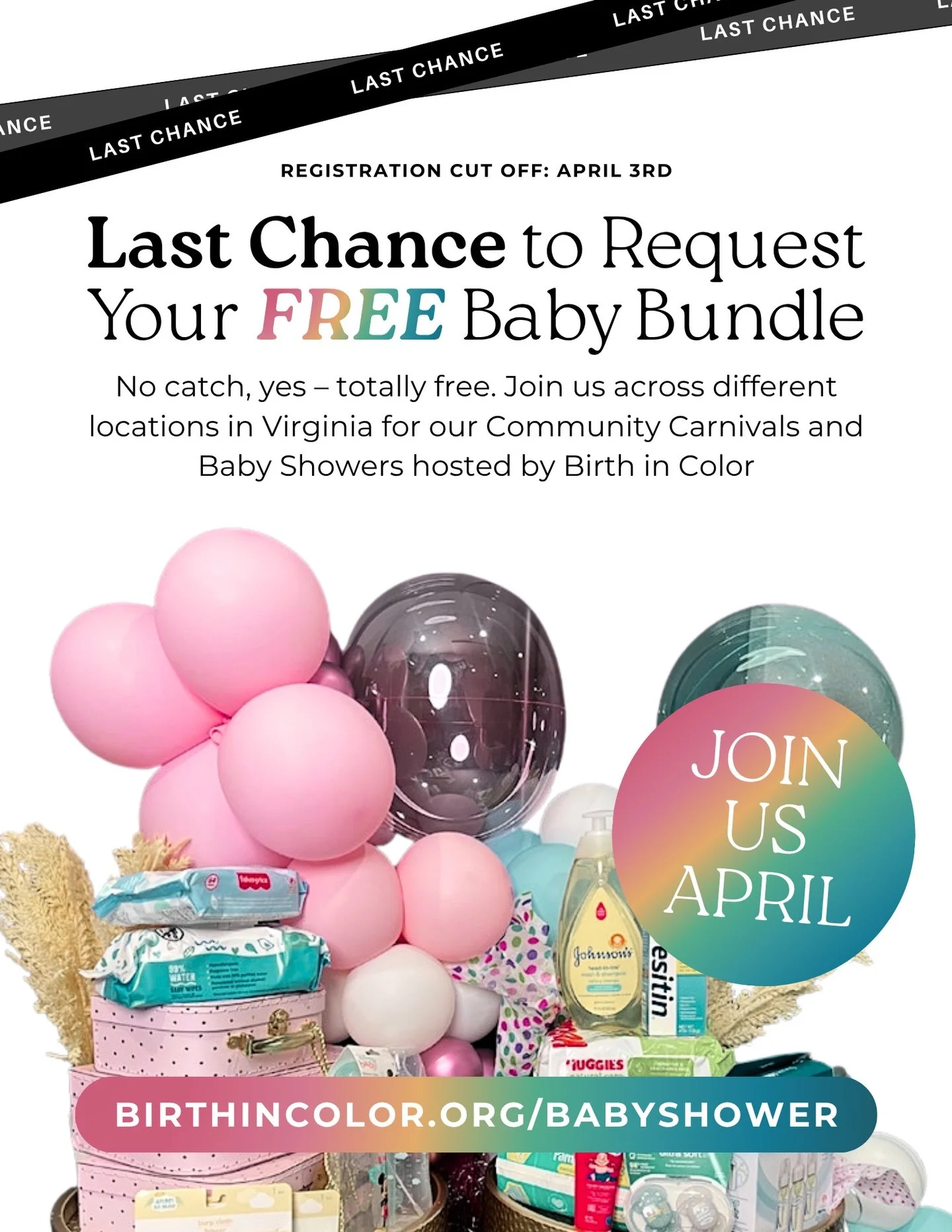‼️ LAST CHANCE ‼️&mdash; REQUEST YOUR BUNDLE AT: http://birthincolor.org/babyshower

Virginia/DMV&mdash; Birth in Color is pulling up with the Color Carnival Tour 2026 and we&rsquo;re bringing the whole vibe: local vendors, family fun, community love