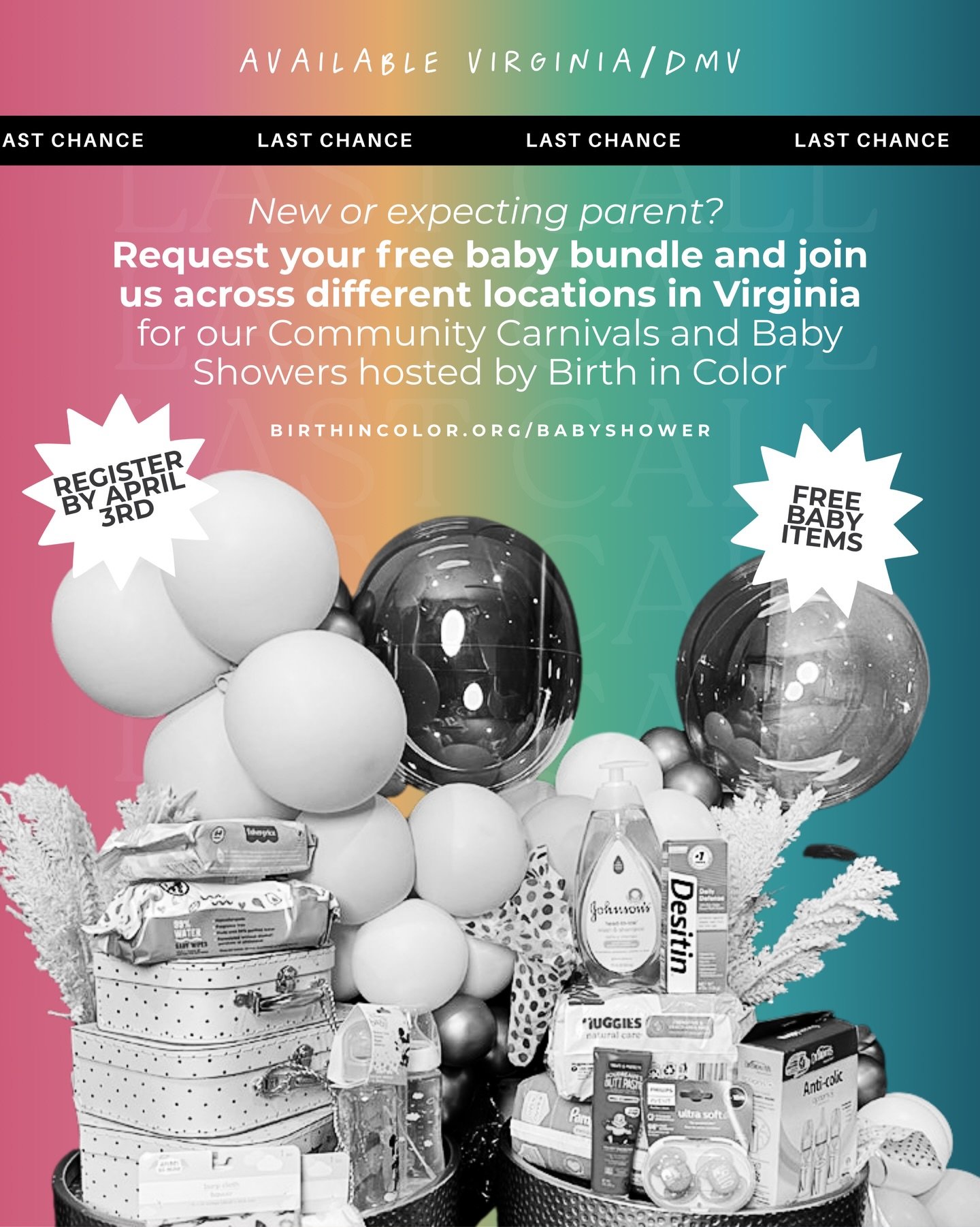 ‼️ LAST CHANCE ‼️&mdash; LYNCHBURG, DANVILLE, HAMPTON ROADS, RICHMOND, DMV &bull; REQUEST YOUR BUNDLE AT: https://birthincolor.org/babyshower

Virginia/DMV&mdash; Birth in Color is pulling up with the Color Carnival Tour 2026 and we&rsquo;re bringing