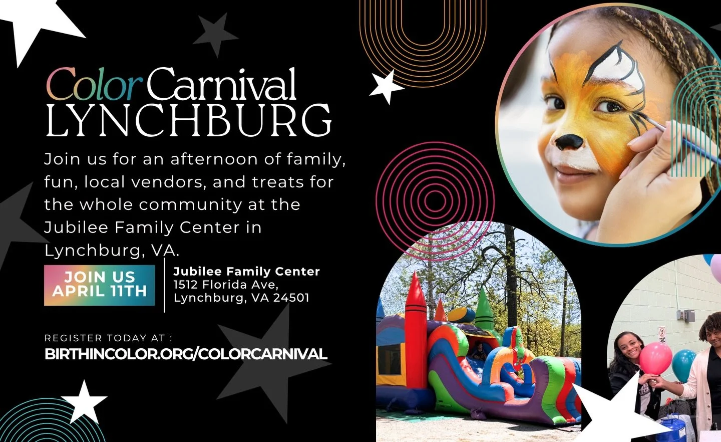 ✨ LYNCHBURG! We&rsquo;re pulling up to YOUR neighborhood this Saturday 4/11!

FREE EVENT &mdash; 12-4. No tickets, no barriers, just community, music, and a day out with the color crew. 🌈

EVENT DEETS: 
🎡 Free health screenings 
🛍️ Local vendors 
