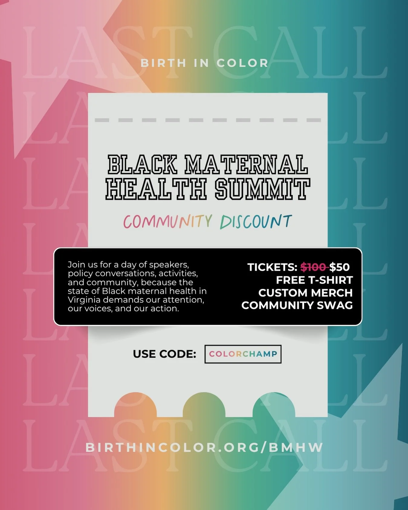 🚨 LAST CALL, y&rsquo;all.

Tomorrow | Black Maternal Health Summit | Richmond, VA 🖤

COMMUNITY DISCOUNT &mdash; Grab your ticket NOW:
🔗 birthincolor.org/bmhw

The state of Black maternal health in Virginia demands our attention, our voices, and ou