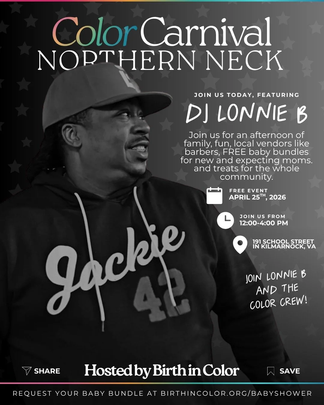 ✨ TODAY! Join us in Kilmarnock, VA!!

April 25th | 12&ndash;4 PM

The Color Carnival is pulling up to Northern Neck, and we&rsquo;re bringing the whole crew &mdash; including DJ Lonnie B on the ones and twos! Join us for an afternoon of family, fun, 