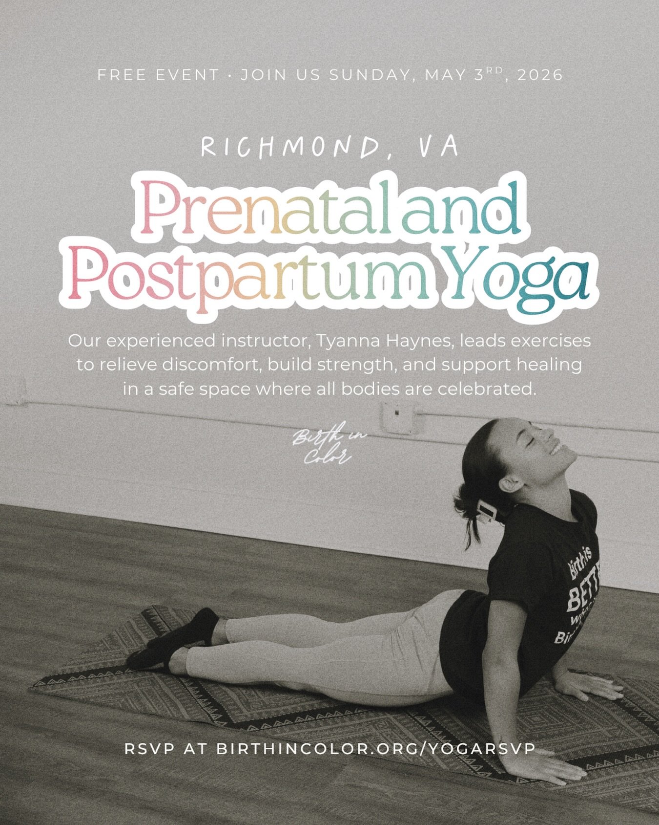 TOMORROW! 🔗 http://birthincolor.org/yogarsvp
May 3rd | 11AM&ndash;12PM | Richmond, VA 💛

Whether you&rsquo;re growing a little one or navigating those tender postpartum weeks, this yoga class was made with you in mind. 

JOIN US :
📍 115 E Broad St