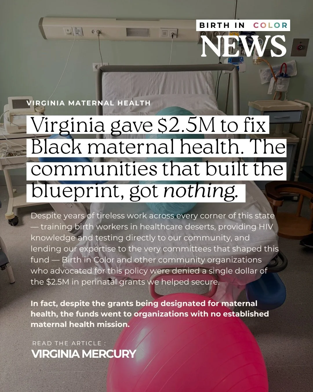 Virginia allocated $2.5M to address Black maternal health. The organizations who fought for that funding, trained the birth workers, and did the community work for years? Denied.

The grant process &mdash; from design to selection &mdash; happened en