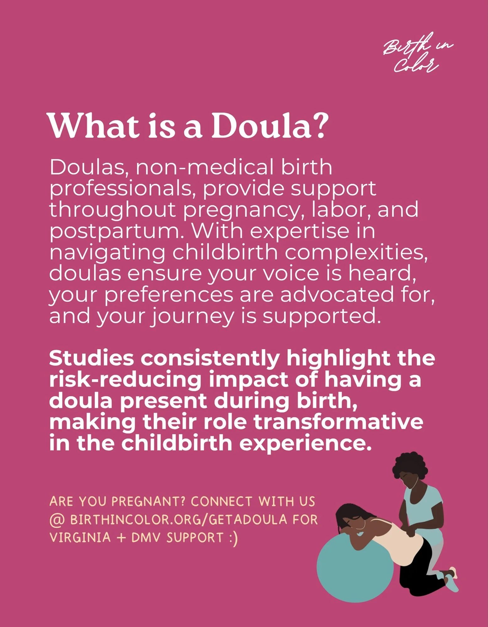 🌈 Looking for a doula or birthworker who GETS you?
We got you.

Birth in Color is a Virginia-based nonprofit providing culturally rooted doula care and reproductive justice support for birthing people from all backgrounds.

We support folks from Ric