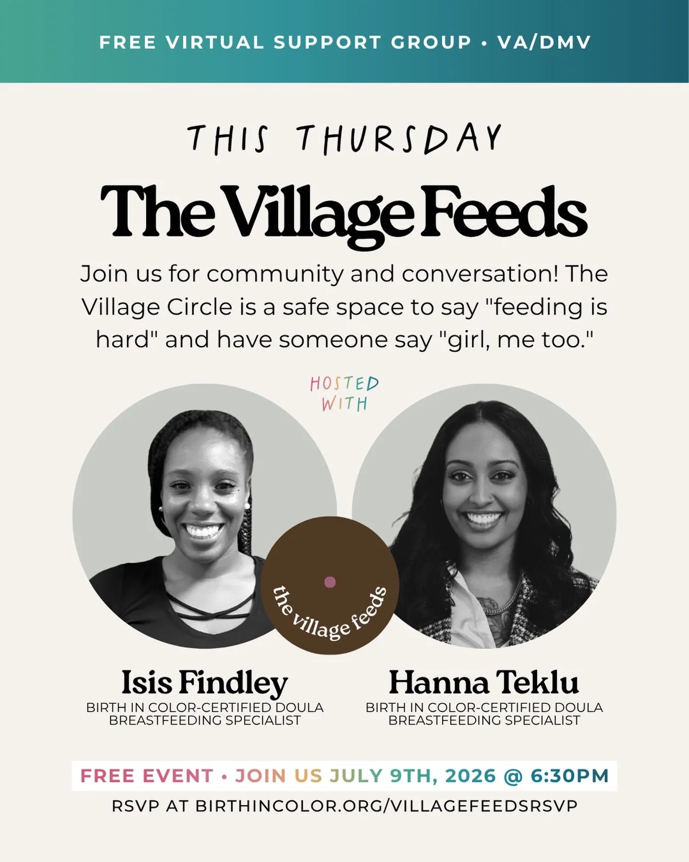 🍼 THIS THURSDAY &bull; FREE EVENT! 
https://birthincolor.org/villagecirclersvp

Chest/breastfeeding is one of the most beautiful AND most challenging journeys &mdash; and for Black and BIPOC parents, systemic barriers in healthcare make it even hard