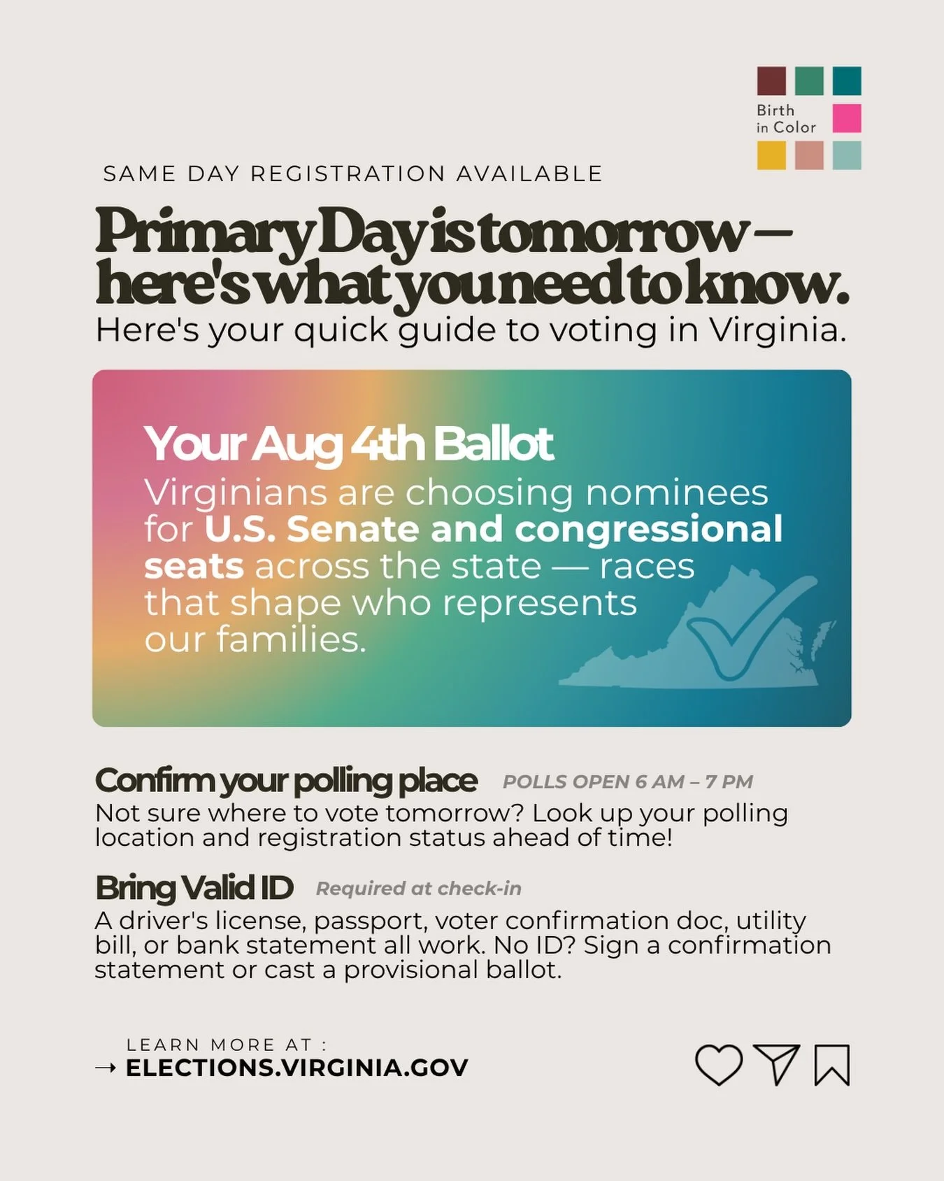 🗳️ Primary Day is THIS August 4th!!!!

Polls open 6 AM&ndash;7 PM. Confirm your polling place, bring valid ID, and know what&rsquo;s on your ballot &mdash; U.S. Senate and congressional primaries that shape who represents our families.

Missed the r
