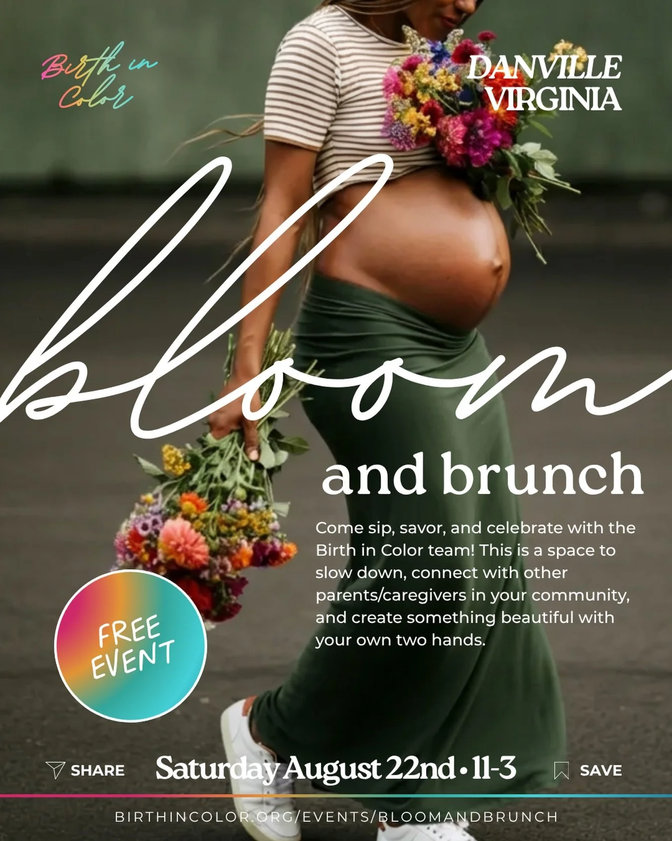 Join us August 22nd in Danville! 🌸

11am&ndash;3pm &middot; Cedar Place, 127 Cedar Place, Danville, VA

🔗 RSVP: https://birthincolor.org/events/bloomandbrunch

Ft. brunch, bouquet-making, and people who get it.

Come by yourself or bring somebody. 