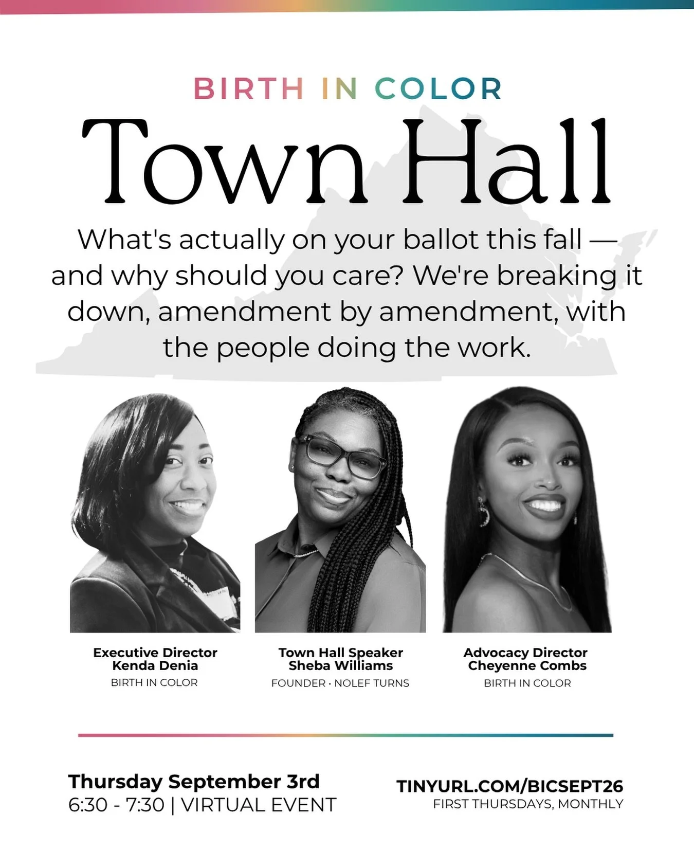 📣 VIRGINIA&nbsp;&mdash; I M P O R T A N T  Constitutional amendments are on the ballot this November and they matter for reproductive freedom, voting rights, AND our community&rsquo;s future.

Join @BirthinColor for a Town Hall conversation on civic