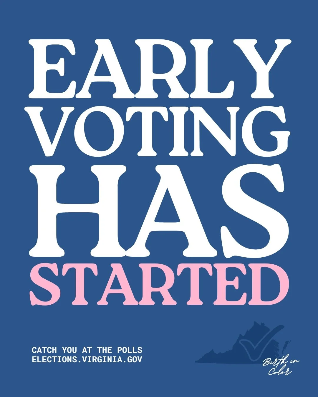 Early voting is OPEN, Virginia 🗳️

Skip the Election Day lines. Early in-person voting runs now through Oct. 31, and Oct. 23 is your deadline to register or request a mail ballot. 

Check your polling place at:
https://elections.virginia.gov

ABOUT 