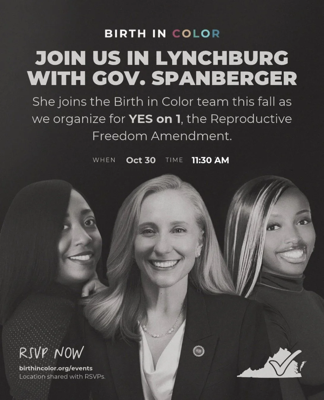 THIS FRIDAY &mdash; JOIN US IN LYNCHBURG ✅

RSVP FOR DETAILS: 
🔗 birthincolor.org/events

🗓️ Fri, Oct 30 &bull; 11:30 AM 
📍 Lynchburg, VA 
(location shared with RSVPs)

Virginians shouldn&rsquo;t have to fight for the right to make our own decisio