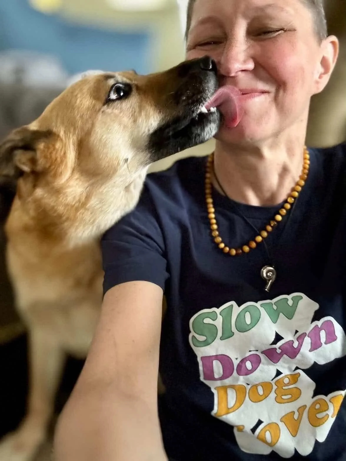 Agnieszka with her dog and t-shirt
