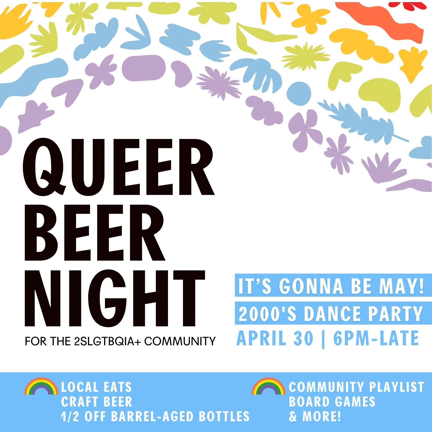 🍻🌈𝗤𝗨𝗘𝗘𝗥 𝗕𝗘𝗘𝗥 𝗡𝗜𝗚𝗛𝗧 @𝗔𝗩𝗟𝗜𝗡𝗚 | 𝗧𝗨𝗘𝗦𝗗𝗔𝗬, 𝗔𝗣𝗥𝗜𝗟 𝟯𝟬 | 𝟲𝗣𝗠-𝗟𝗔𝗧𝗘🌈
It&rsquo;s Gonna Be May aka the perfect time to throw an epic early 2000&rsquo;s rager! Dust off those trucker hats, velour suits and glitter, whil