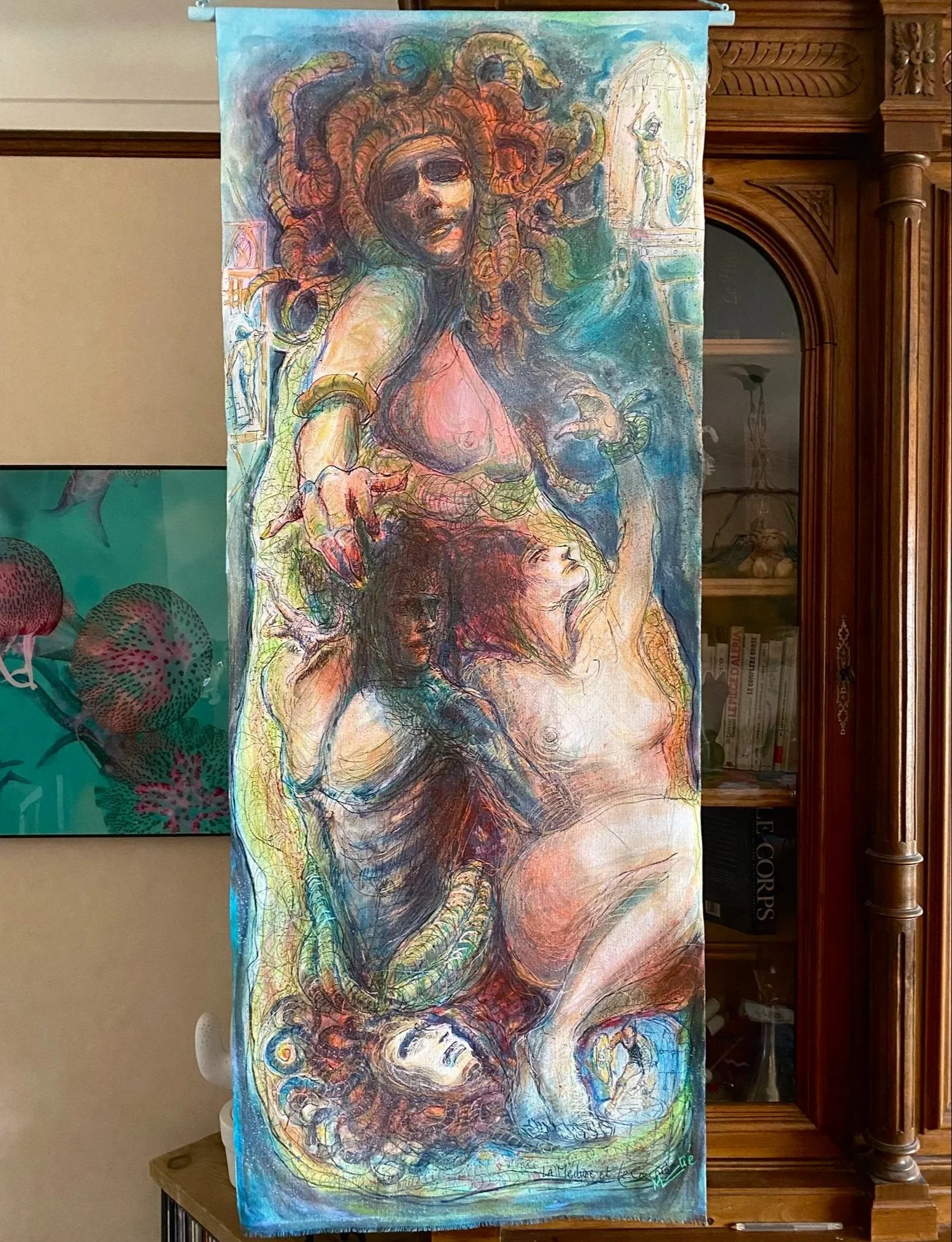 " La Méduse et le couple"   C387    145x58cm Toile libre 