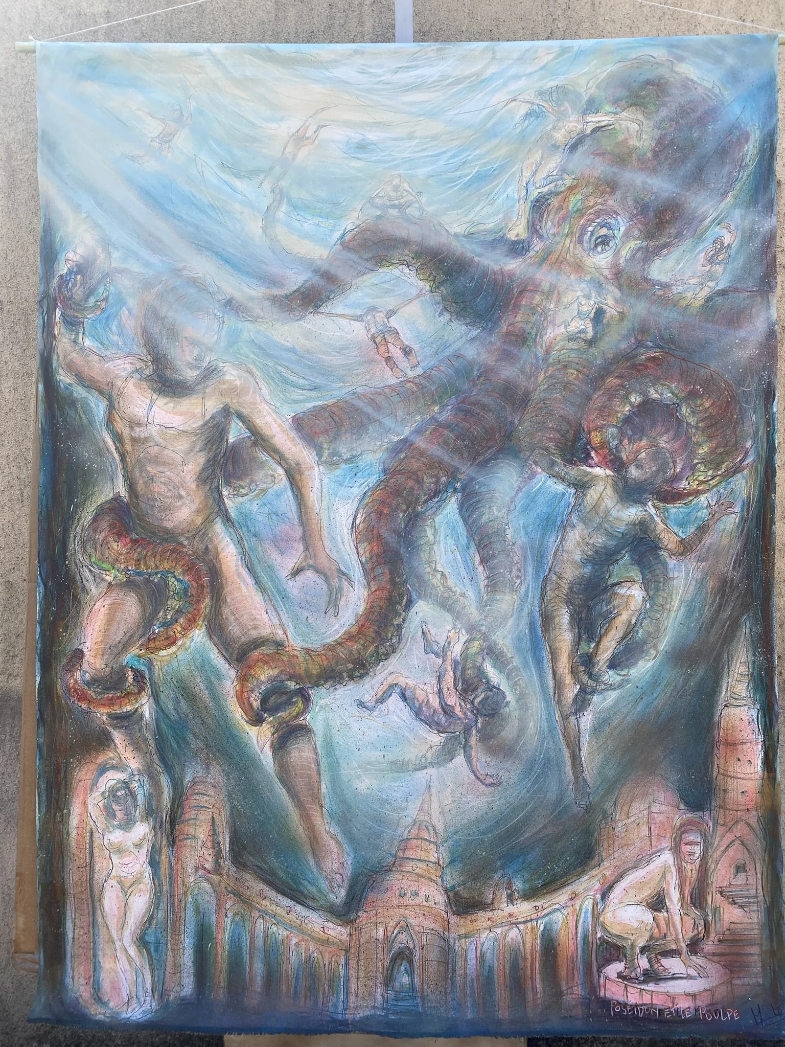 " Poséidon et le poulpe"  C386  Toile libre 140x110cm