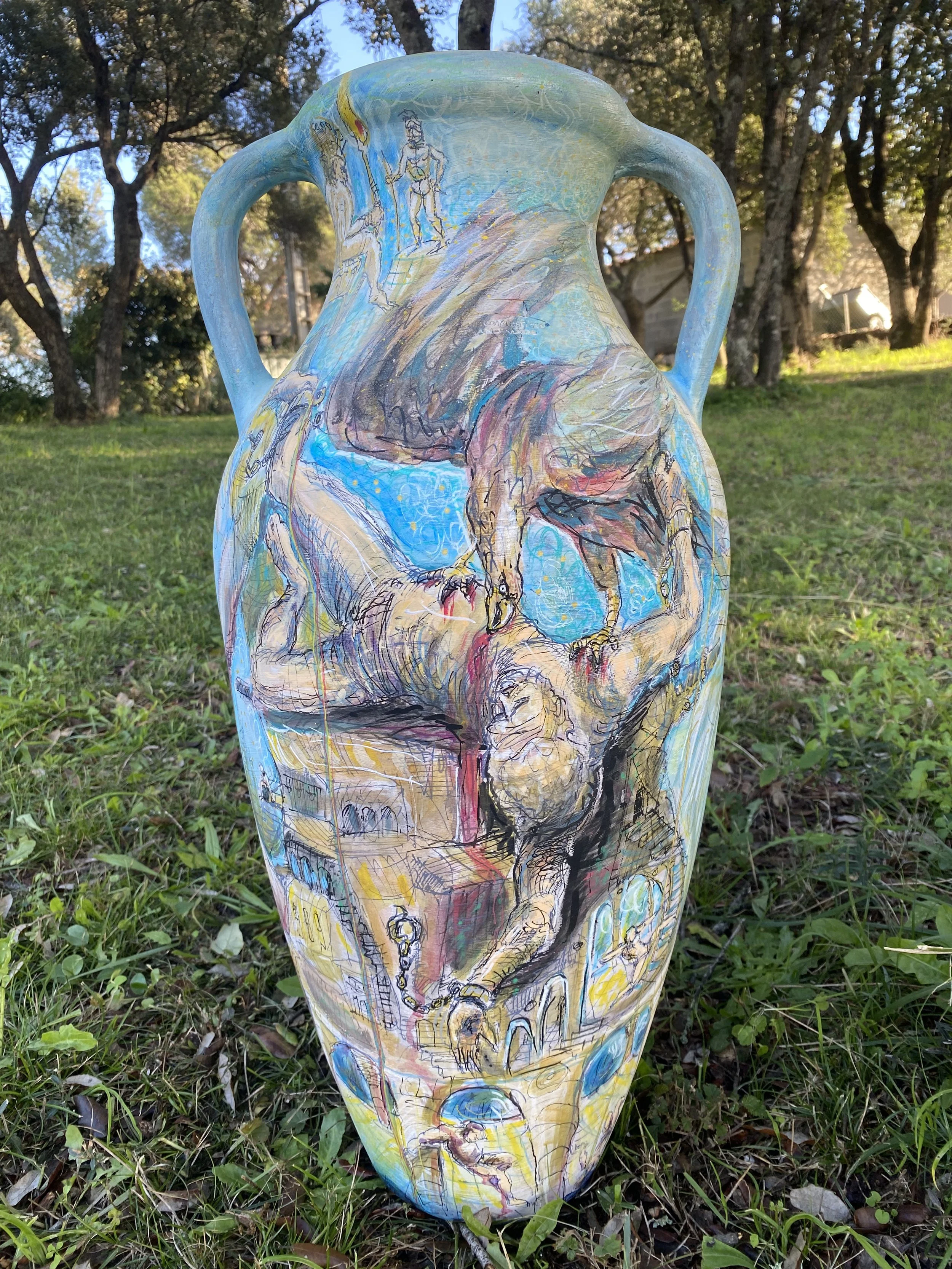 "L'aigle de Prométhée"  A246  Amphore terre cuite 70cmHt