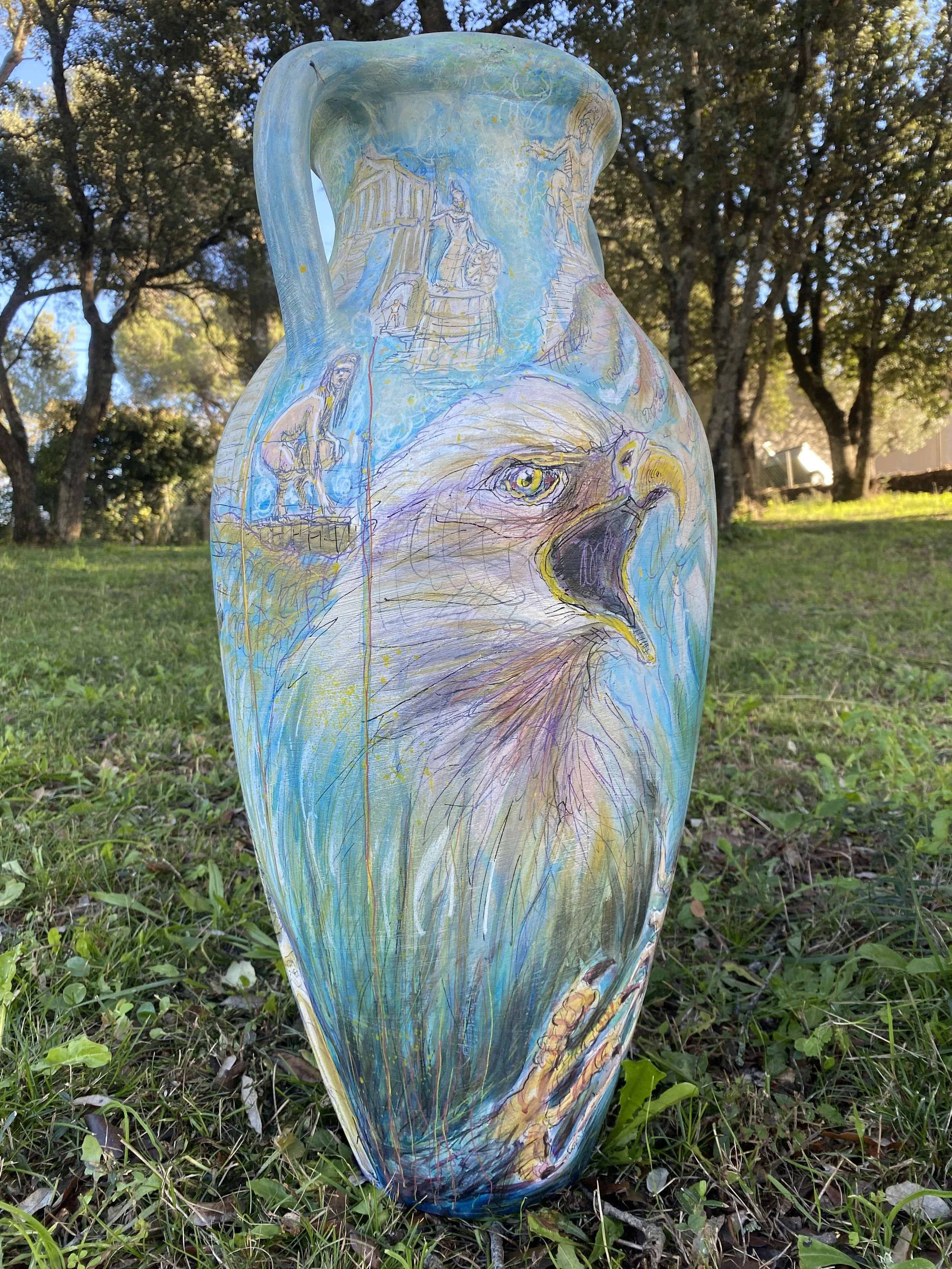 " L'aigle de Prométhée"  A246   Amphore terre cuite  70cmHt.