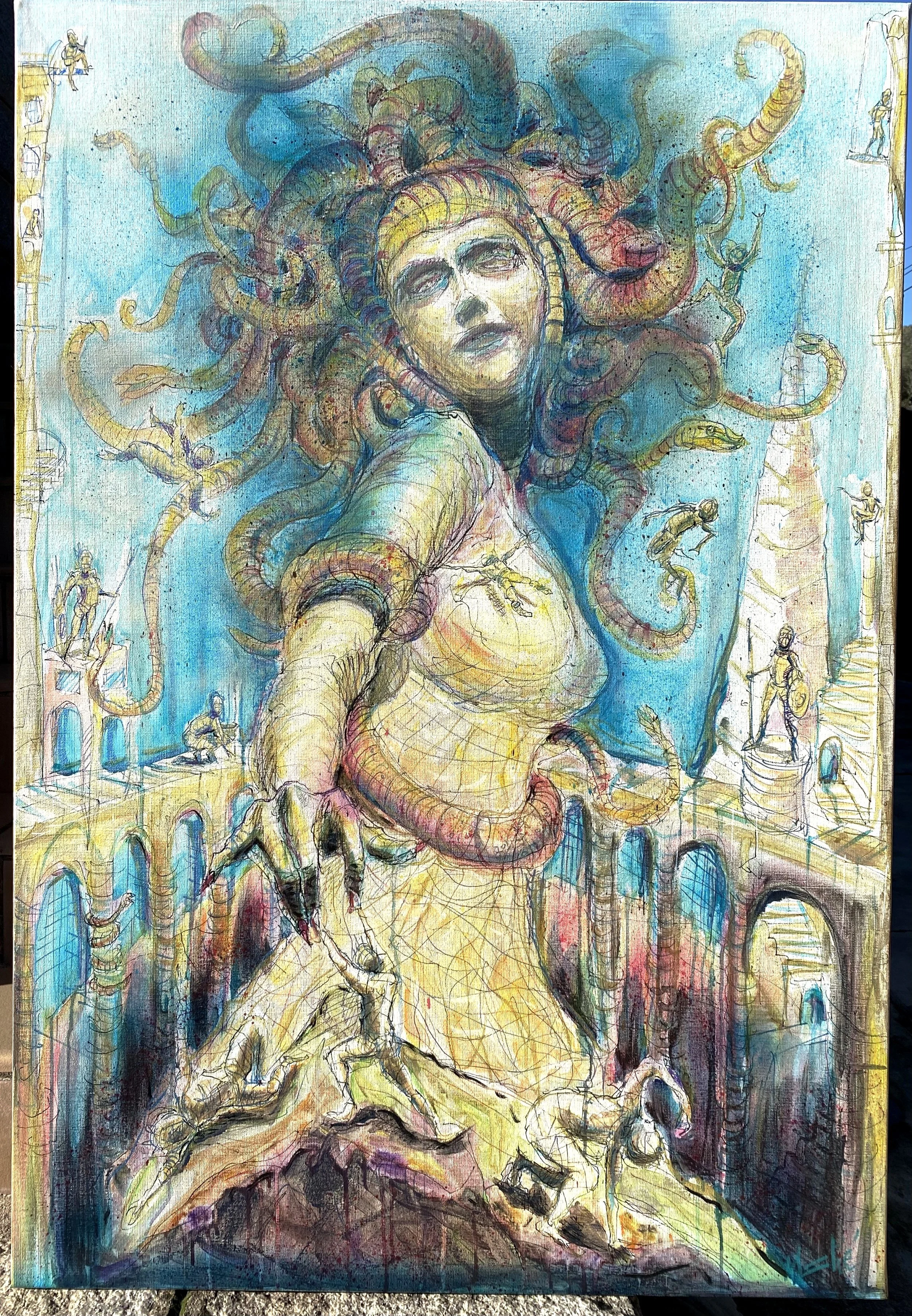 "Méduse à la main"  C385 Toile 130x89cm