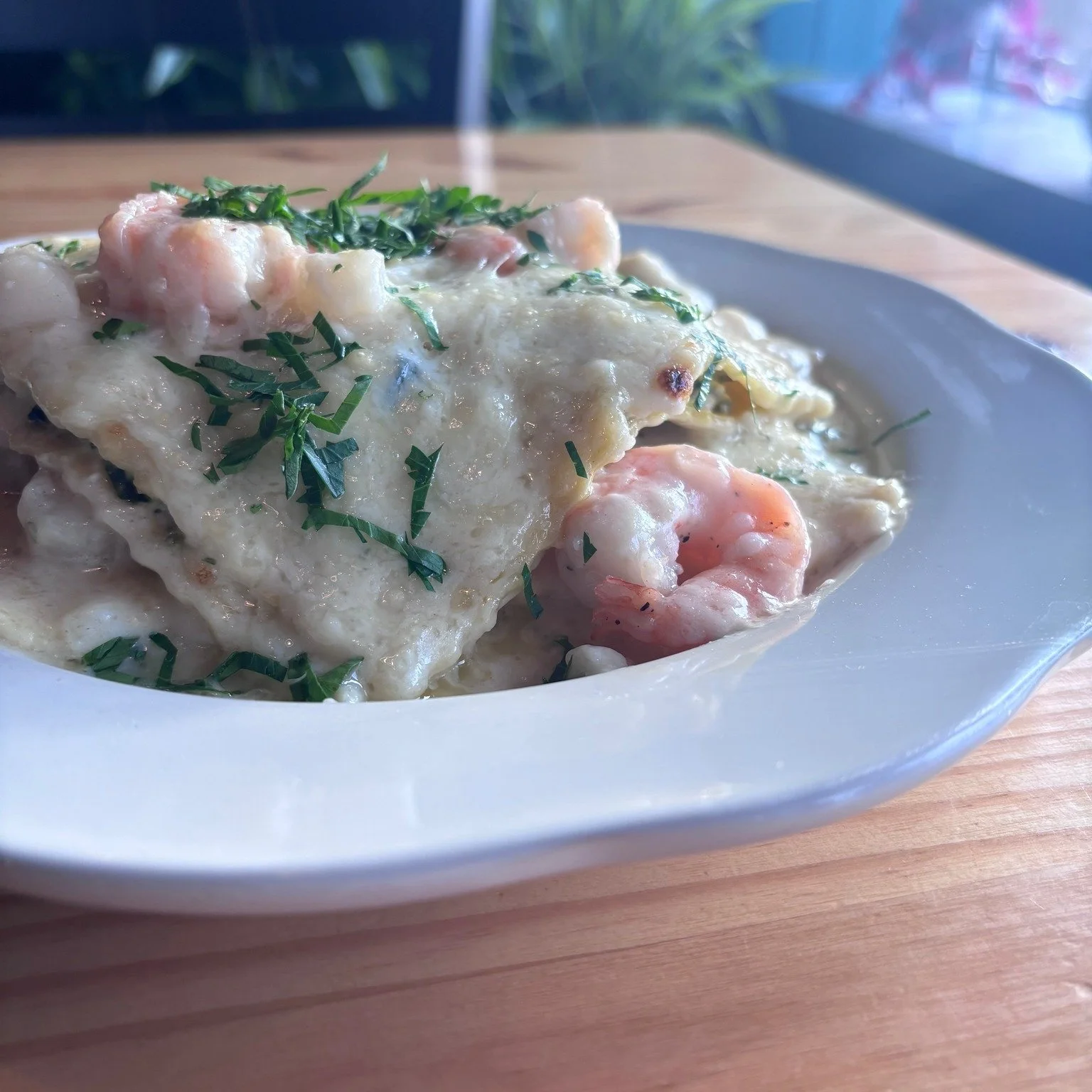 this dish has been a wild one... 
seafood lasagna: house-made sheets of pasta layered with ricotta, spinach filling, clam béchamel sauce, shrimp and bay scallops, topped with a personal fave of the cheeses, our friend Manchego
