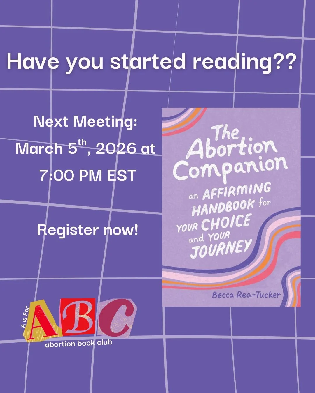 Have you heard? Our next book club meeting is 2 weeks away! We will be joined by author @thesweetfeminist to discuss her book, The Abortion Companion. Register on our website or at the link in bio!

#bookclub #thesweetfeminist #Theabortioncompanion #