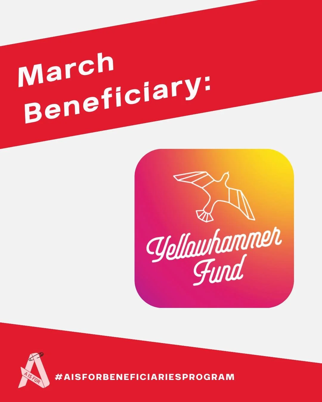 Announcing our March beneficiary: @yellowfund 

&ldquo;The Yellowhammer Fund is a 501(c)3 abortion advocacy and reproductive justice organization serving Alabama, Mississippi, and the Deep South. We envision a society in which reproductive decisions 