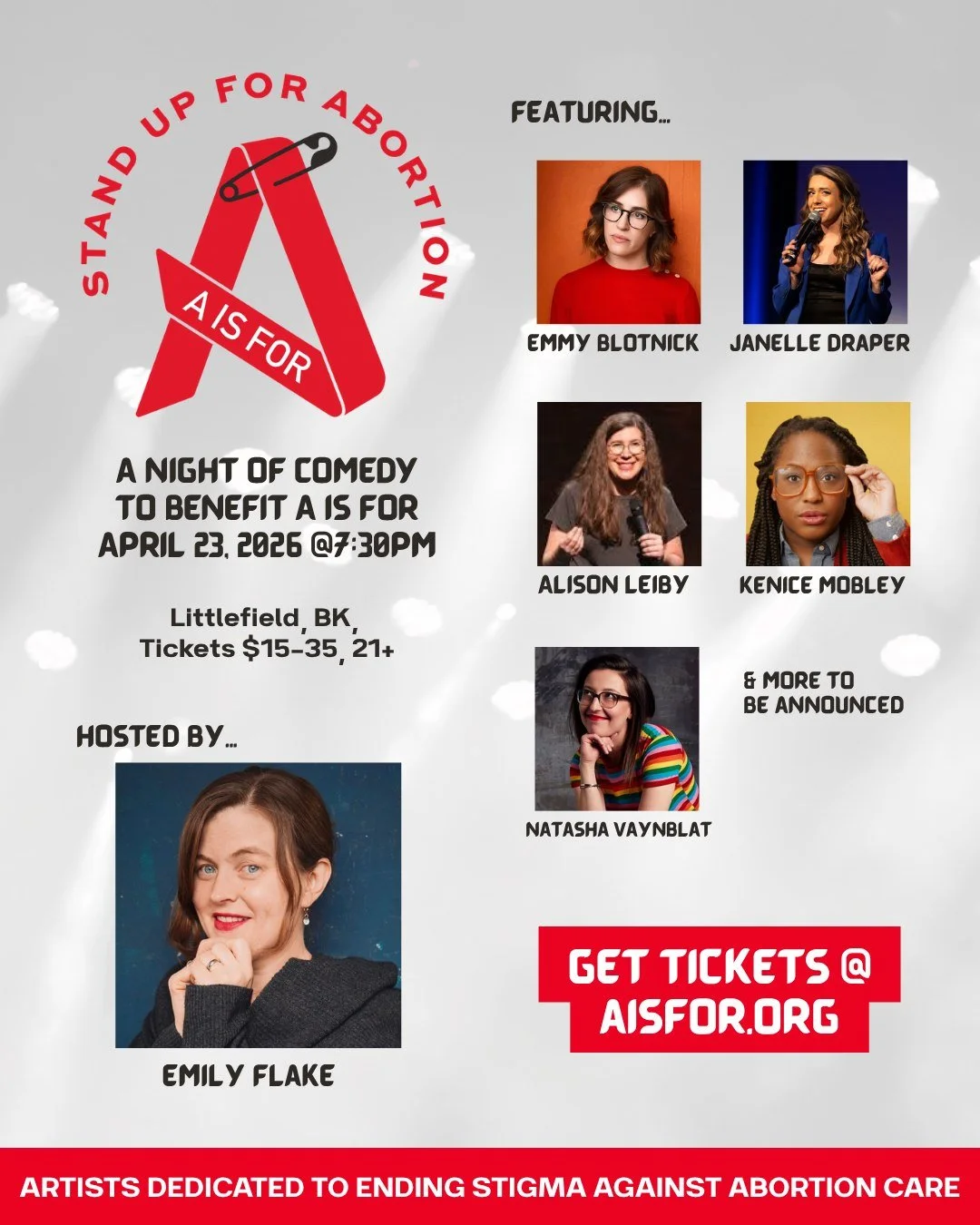 We are less than month away from our first comedy night! Come out to Littlefield in Brooklyn for a night of laughs, benefiting A is For.  Nothing about 2026 is funny, but aren&rsquo;t we all tired of screaming.

An unapologetic line-up of comics come