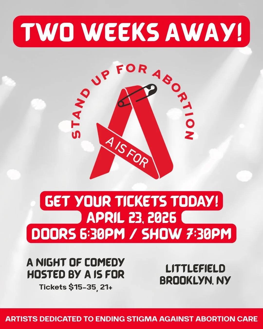 We are LESS THAN TWO WEEKS out from our first 'Stand Up For Abortion' event at @littlefieldnyc 

Hosted by Emily Flake (New Yorker cartoonist, writer, comic, and owner of the St. Nell&rsquo;s Humor Writing Residency)!

Featuring: Janelle Draper, Alis