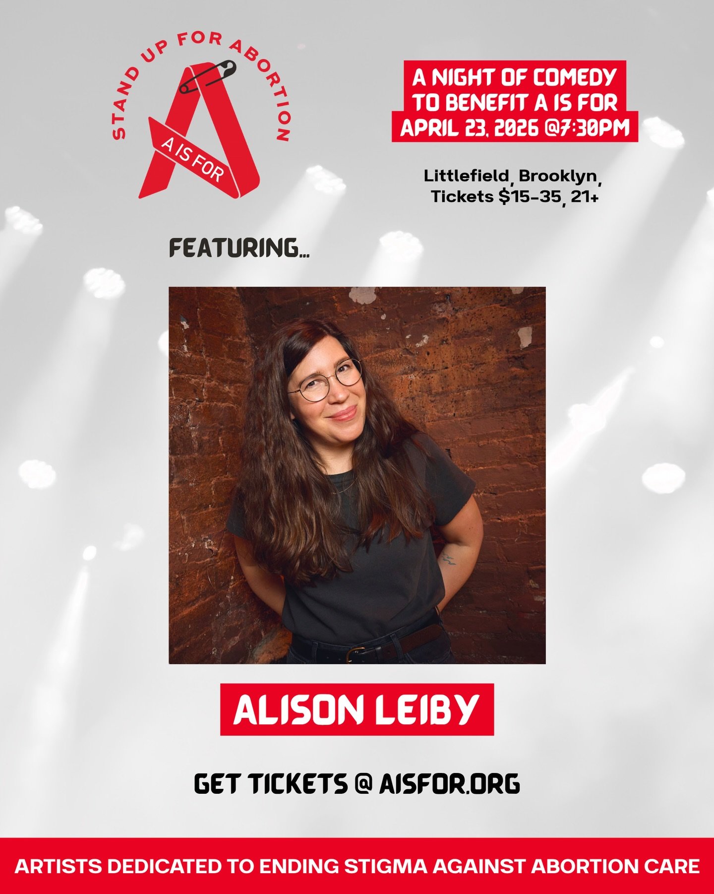 Catch comedian and writer Alison Leiby @alisonleiby at Stand Up for Abortion! 

Alison co-hosts a weekly horror movie podcast -&nbsp; @ruinedpodcast and a monthly stand- up show case Frankenbaby at Union Hall. You might also know her from her one wom