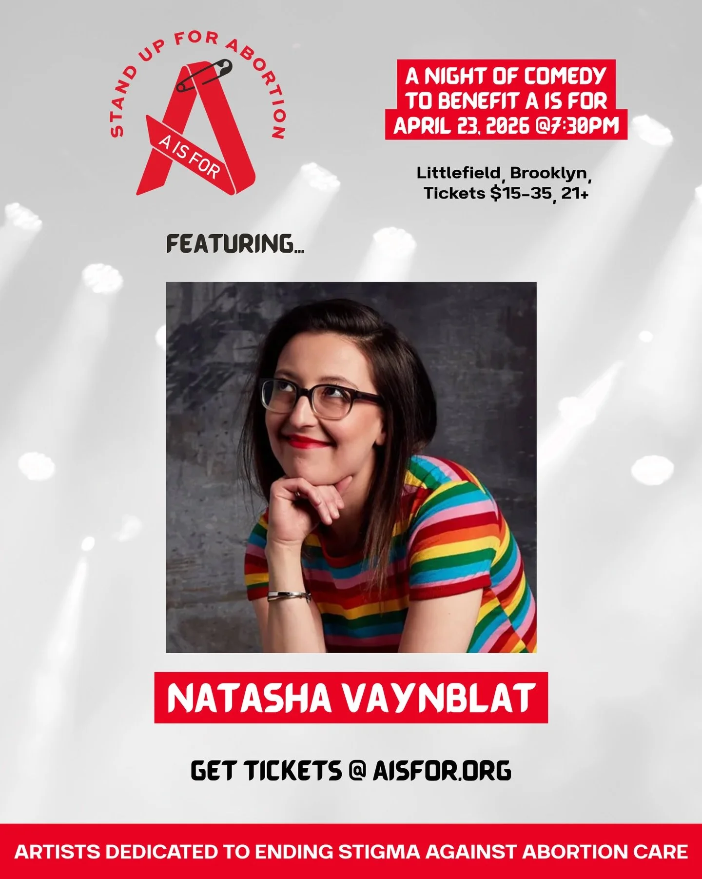 You won&rsquo;t want to miss Natasha Vaynblat @natashavaynblat at Stand Up for Abortion! Natasha Vaynblat is an NYC based writer/performer/director with frequent flyer miles seen on The Tonight Show, A Little Late with Lilly Singh, and Comedy Central