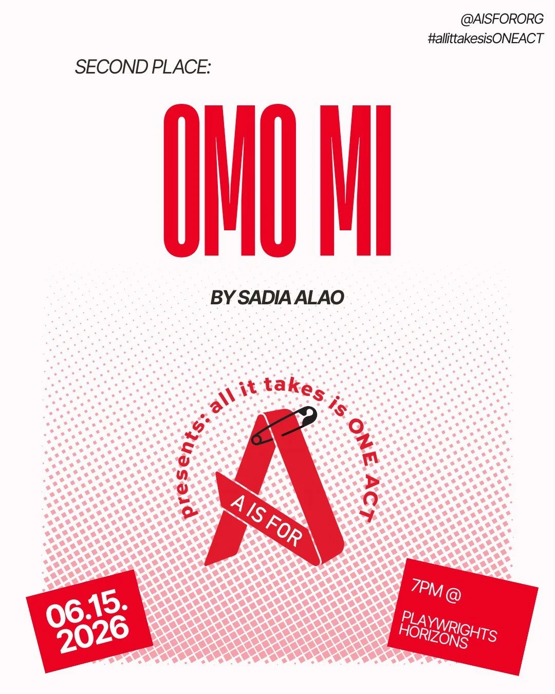 Announcing our 2nd place winner of our 2025-2026 play contest cycle: Omo Mi by Sadia Alao.

Omo Mi follows Amina, a young Nigerian-American girl who has to navigate an unexpected pregnancy and possible abortion while dealing with her overbearing moth