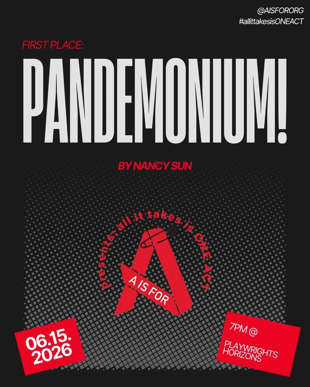 We are ecstatic to reveal our first place winner of our 2025-2026 play contest: PANDEMONIUM! by Nancy Sun.

As a giant panda, Yiyi&rsquo;s purpose is to save her species from extinction. And according to her Instagram, it might also be her whole pers