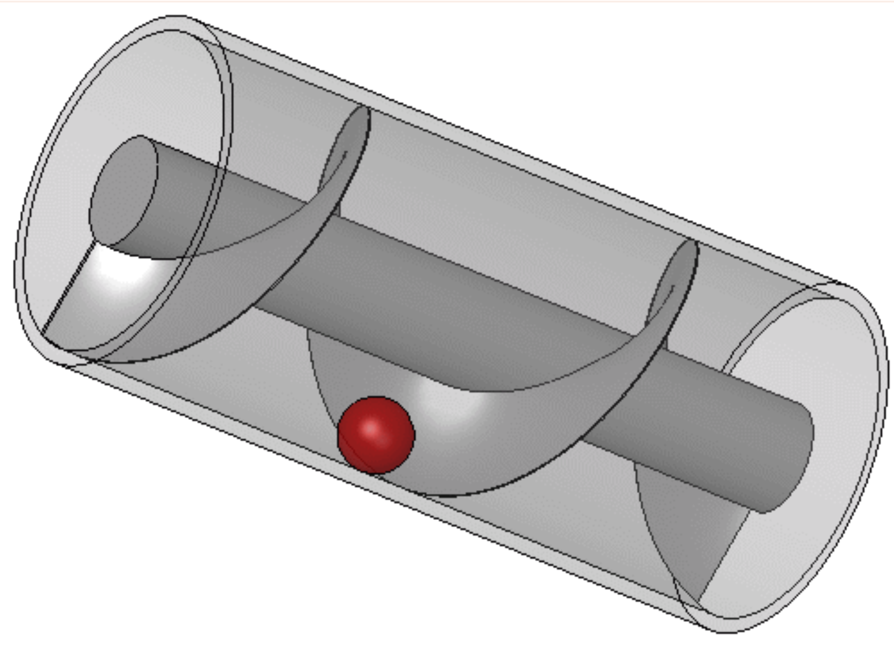 a screw in a tube with a red ball in it