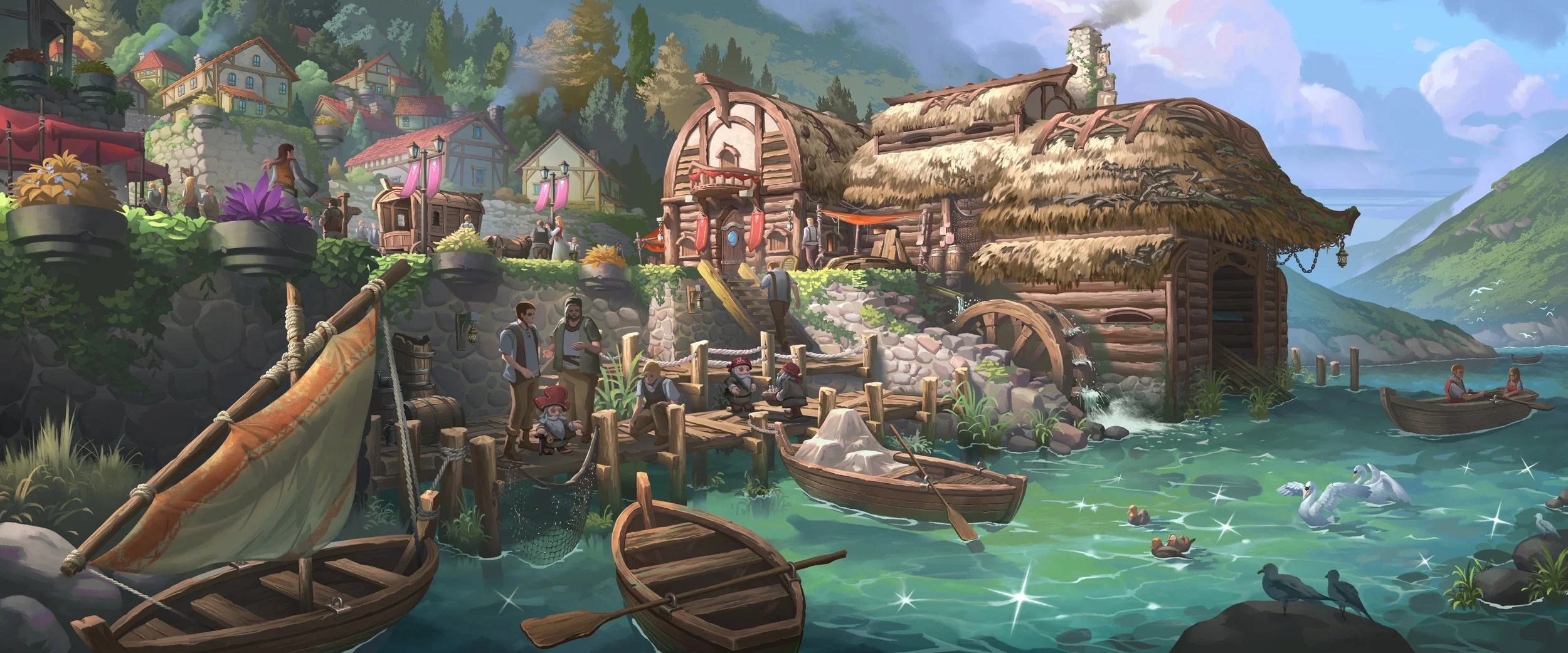 illustration of a medieval harbor