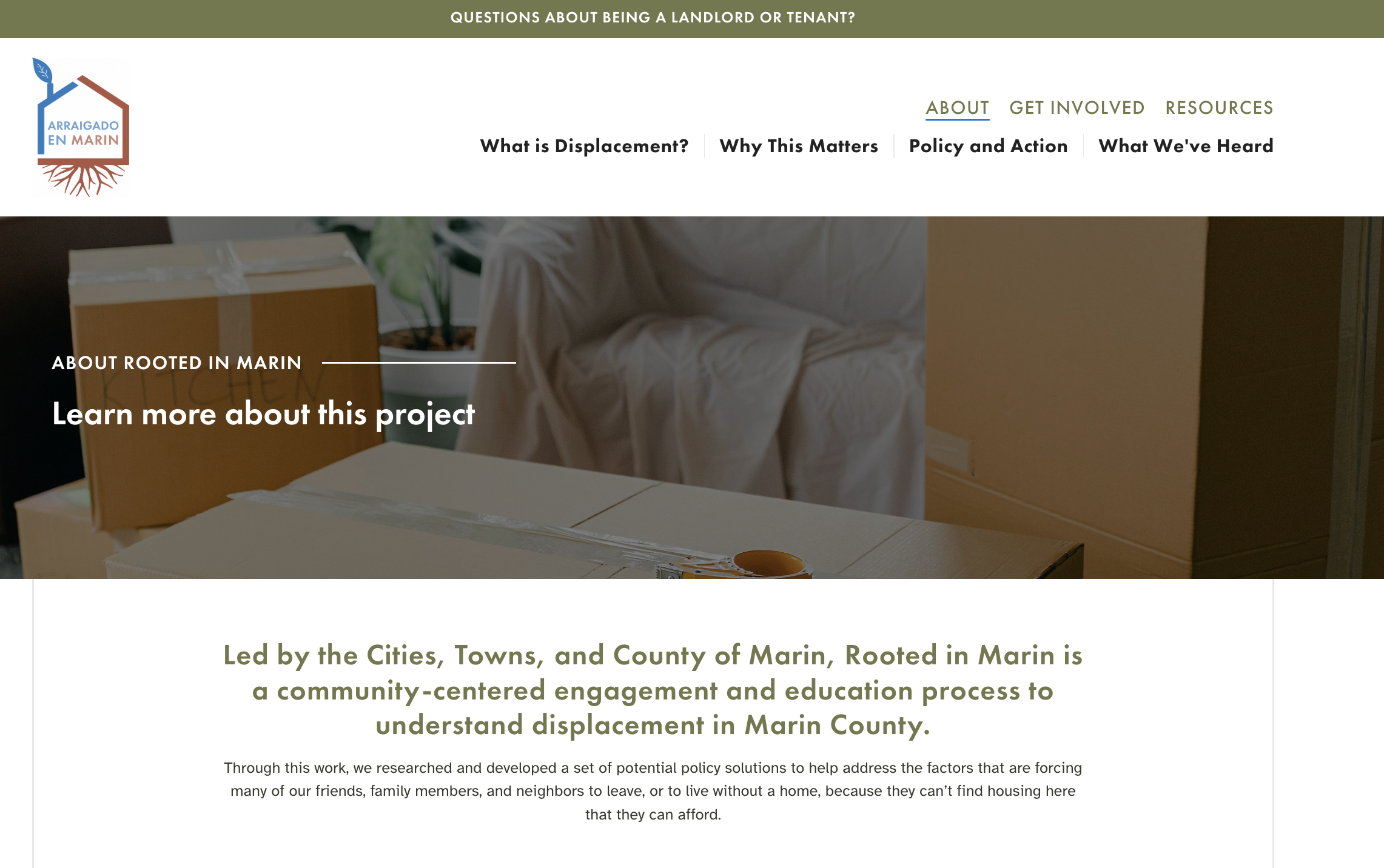 About page on Rooted in Marin website