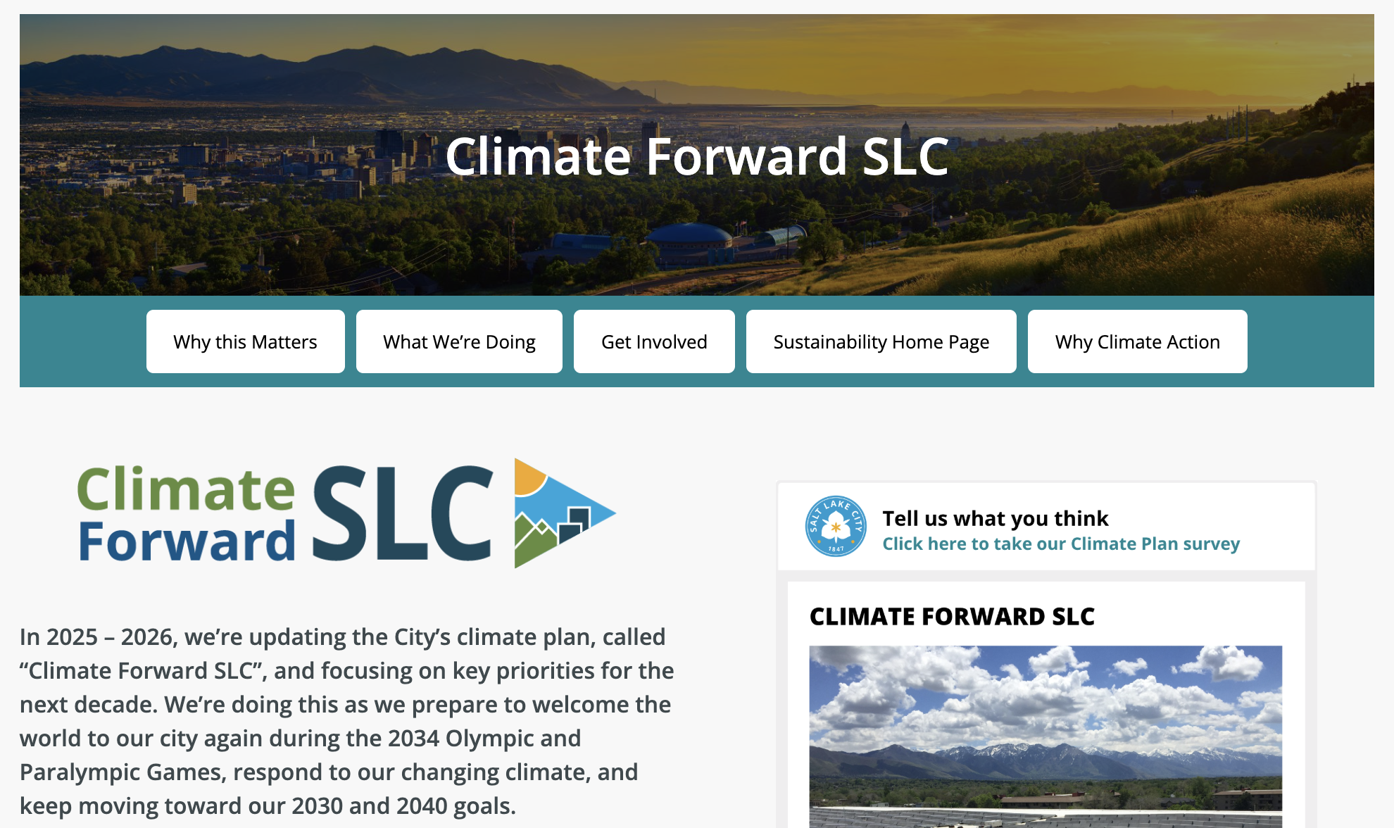 Front page of Climate Forward SLC