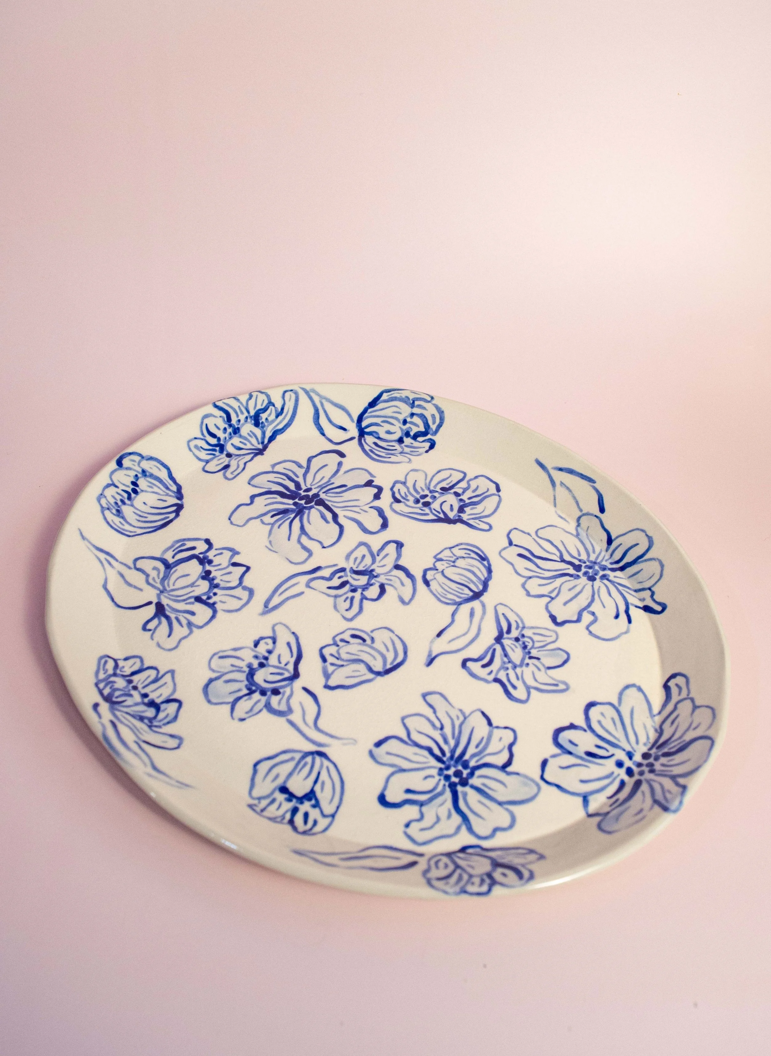 Oval Hand Painted Blue Floral Platter